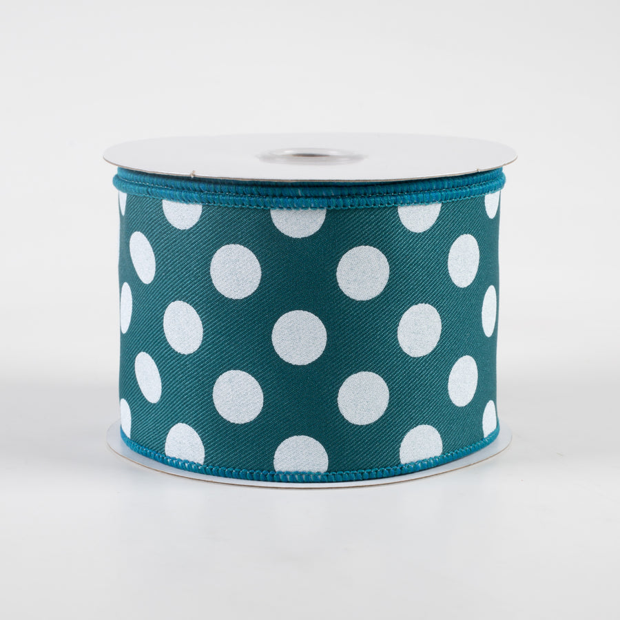 2.5" Polka Dots Ribbon: Dark Teal & White (10 Yards)