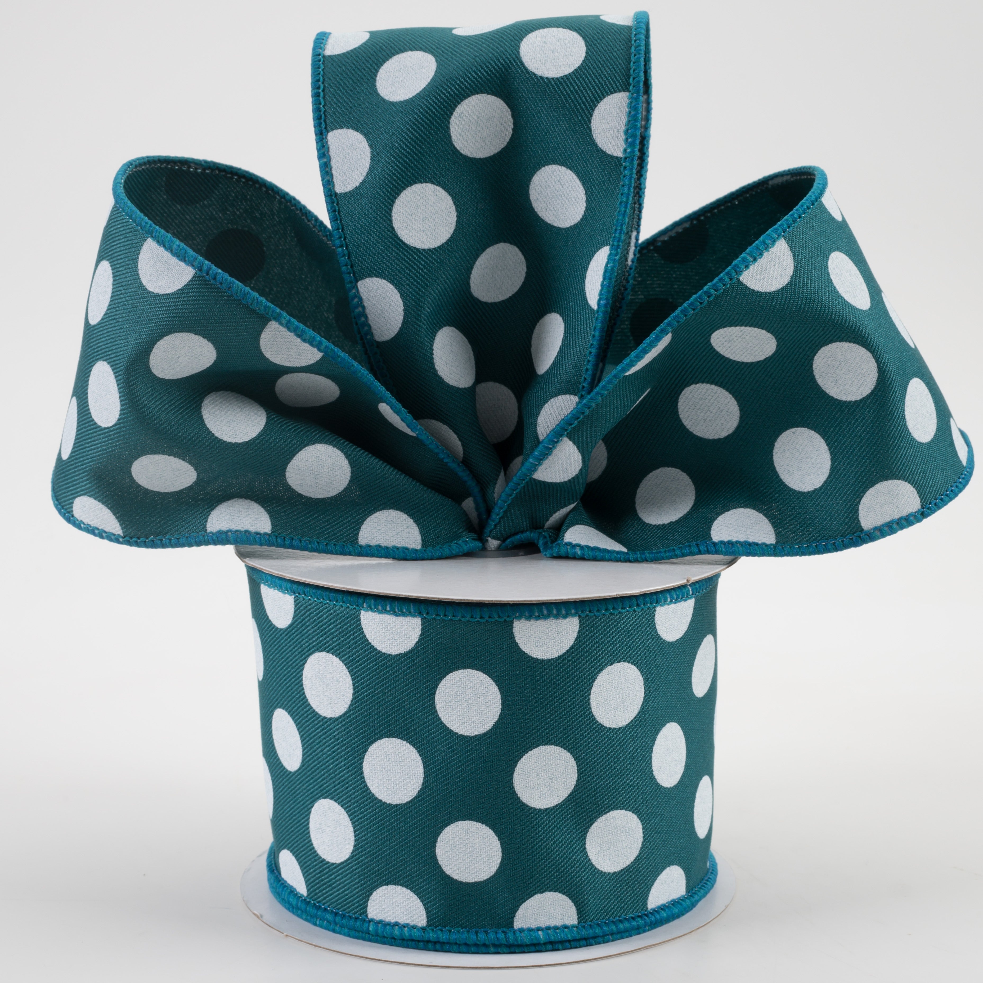 2.5" Polka Dots Ribbon: Dark Teal & White (10 Yards) Lifestyle Photo
