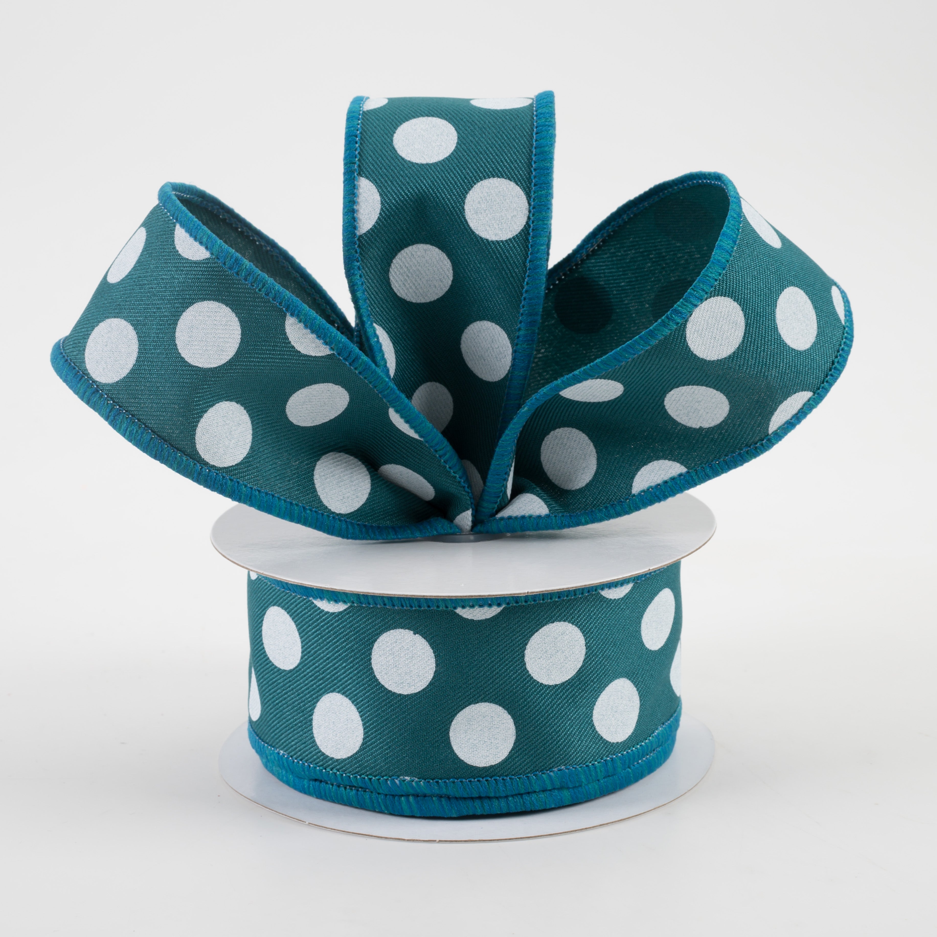 1.5" Polka Dots Ribbon: Dark Teal & White (10 Yards) Lifestyle Photo