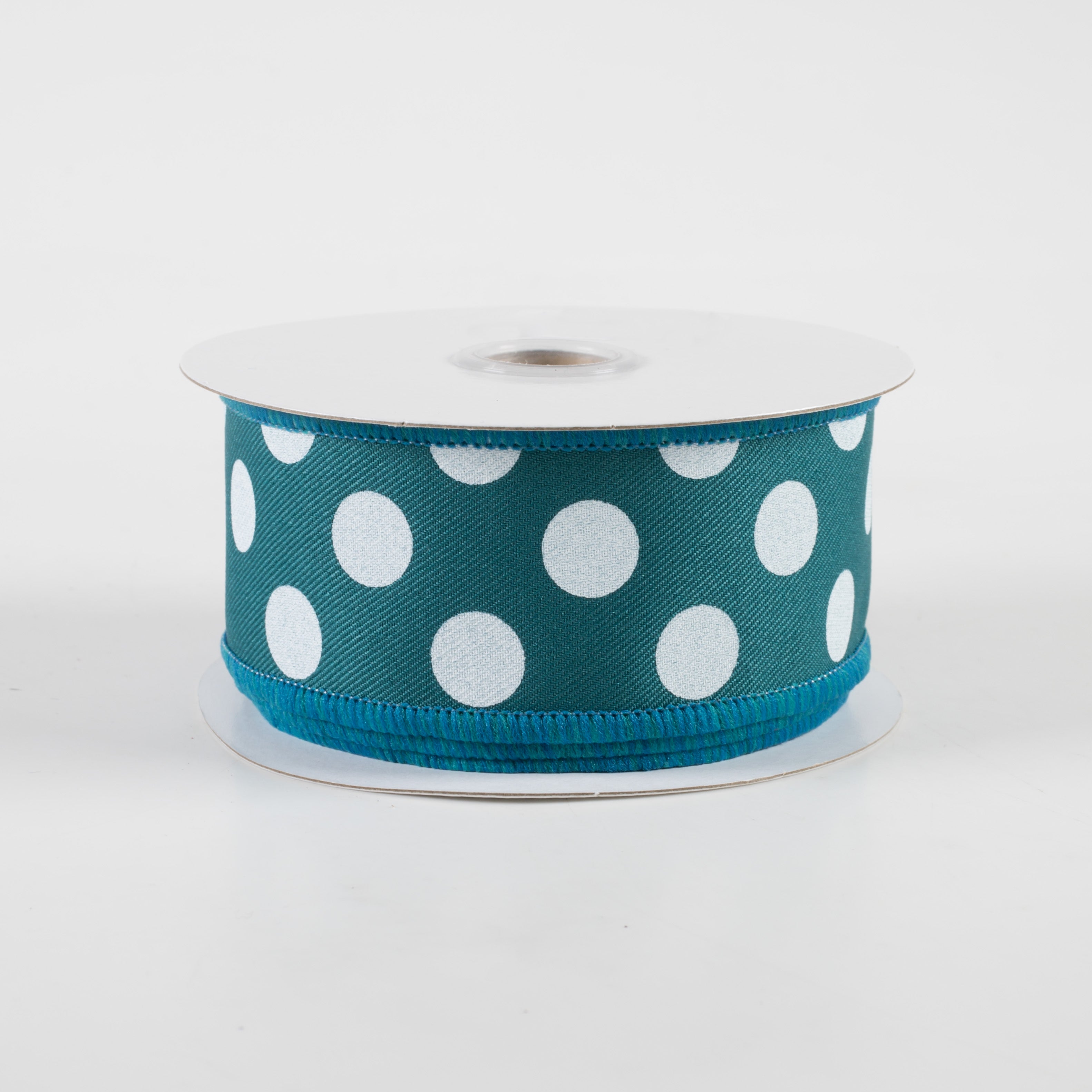 1.5" Polka Dots Ribbon: Dark Teal & White (10 Yards)