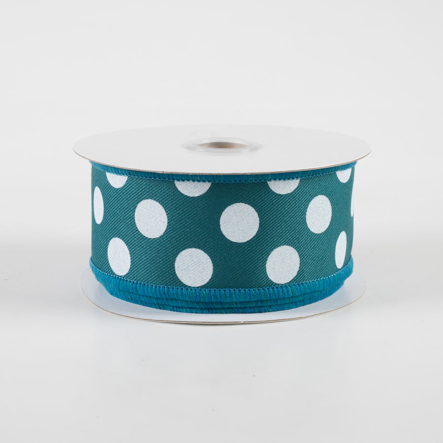 1.5" Polka Dots Ribbon: Dark Teal & White (10 Yards)