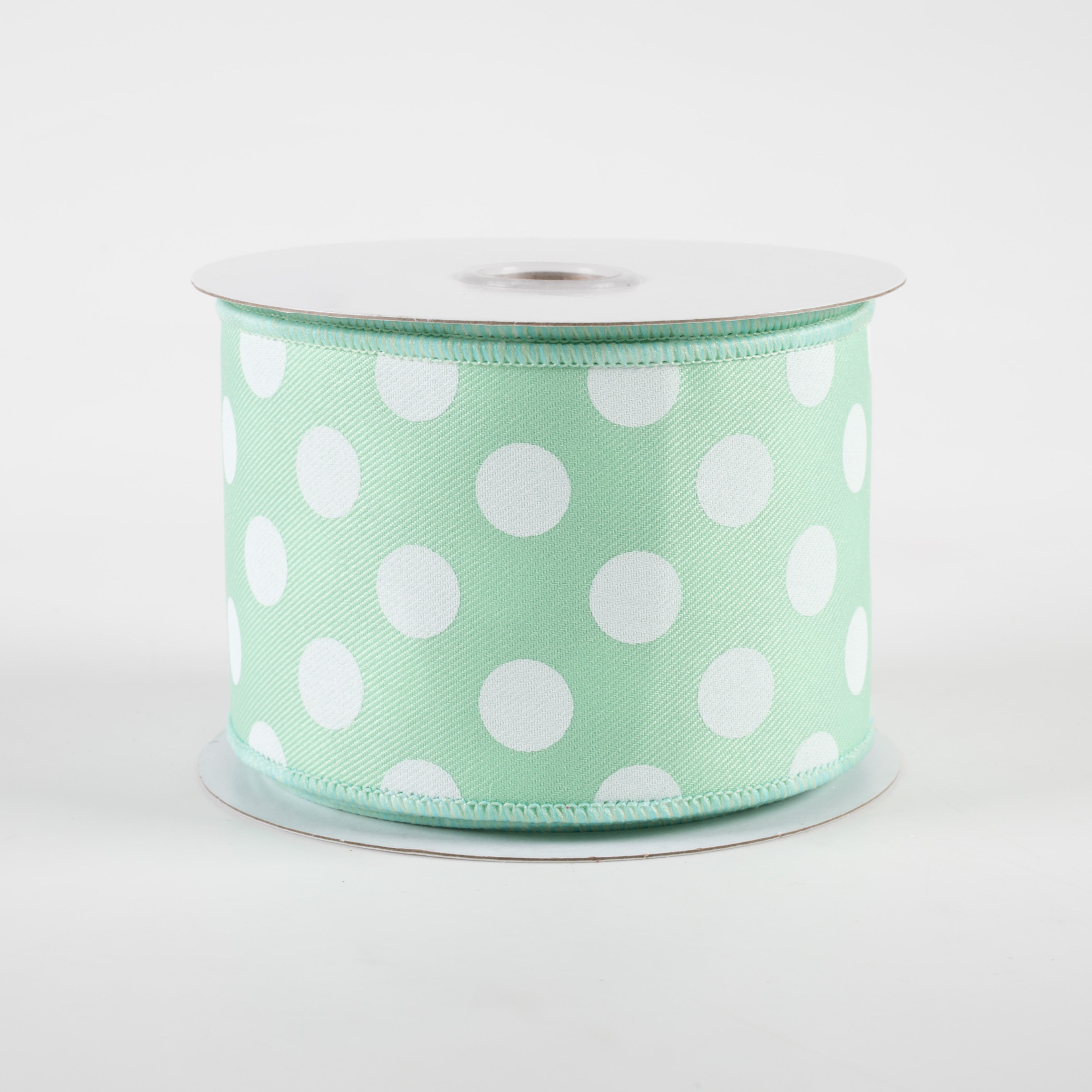 2.5" Polka Dots Ribbon: Mint & White (10 Yards)