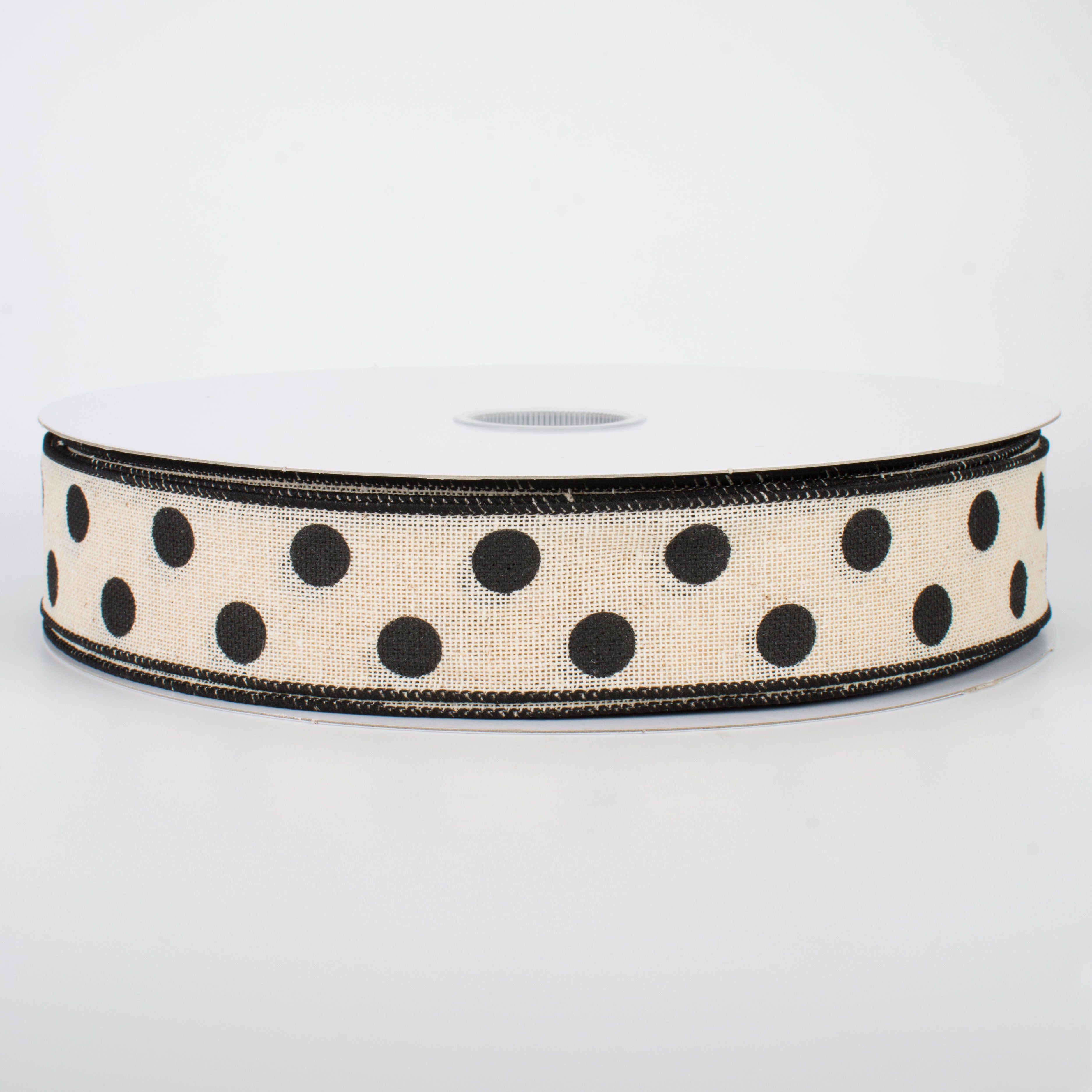 1.5" Polka Dots Ribbon: Natural & Black (50 Yards)