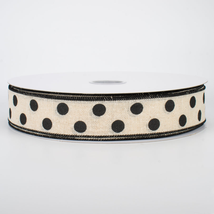 1.5" Polka Dots Ribbon: Natural & Black (50 Yards)