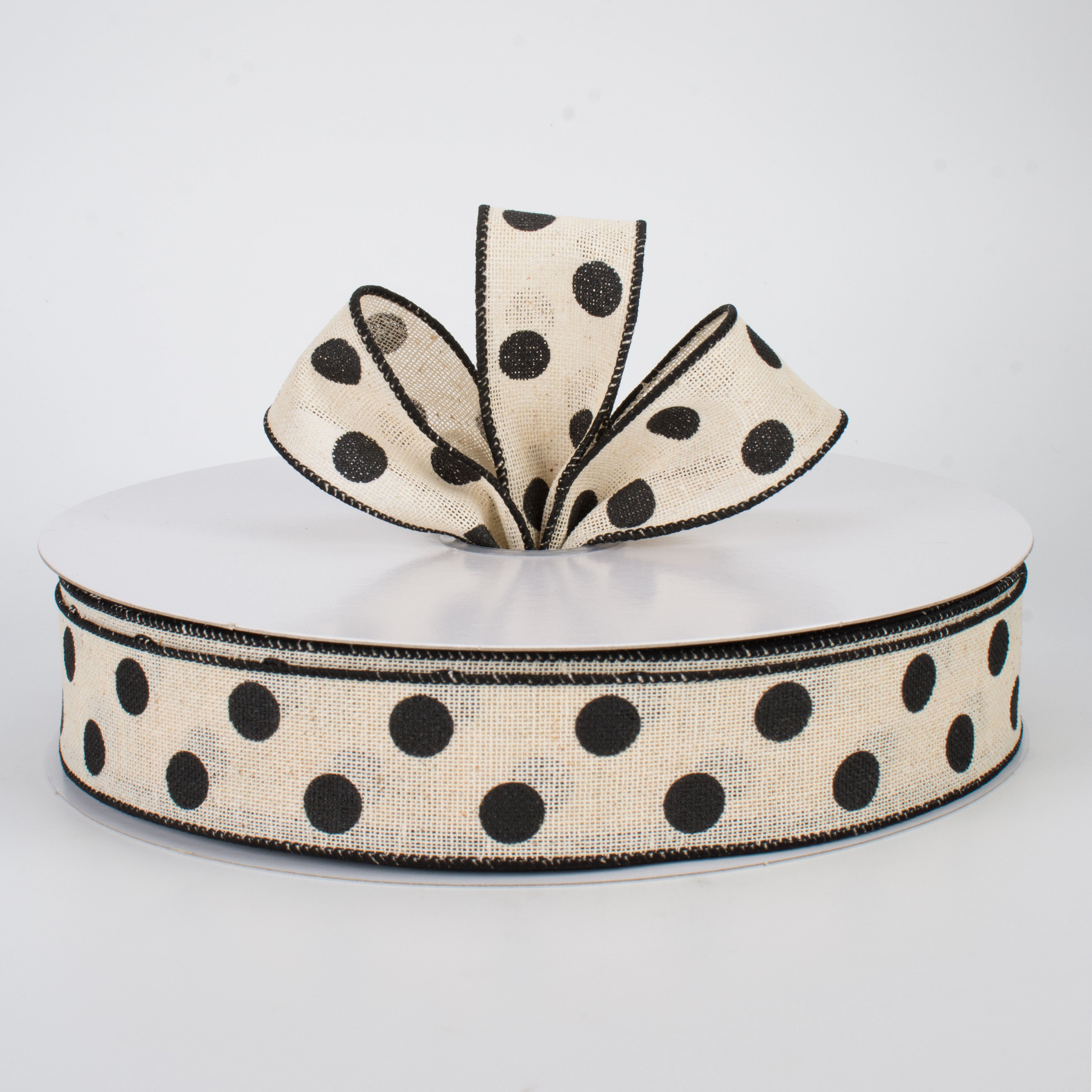 1.5" Polka Dots Ribbon: Natural & Black (50 Yards) Lifestyle Photo