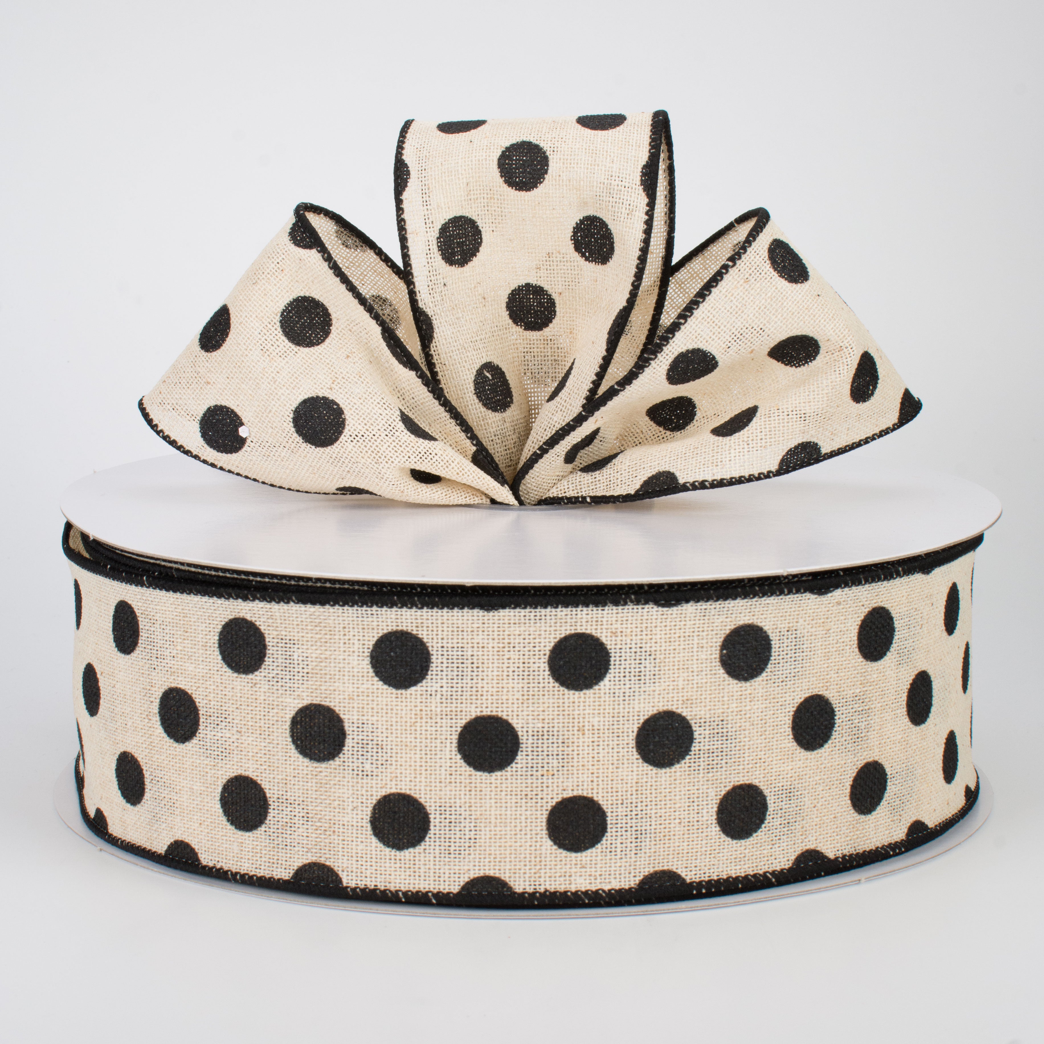 2.5" Polka Dots Ribbon: Natural & Black (50 Yards) Lifestyle Photo