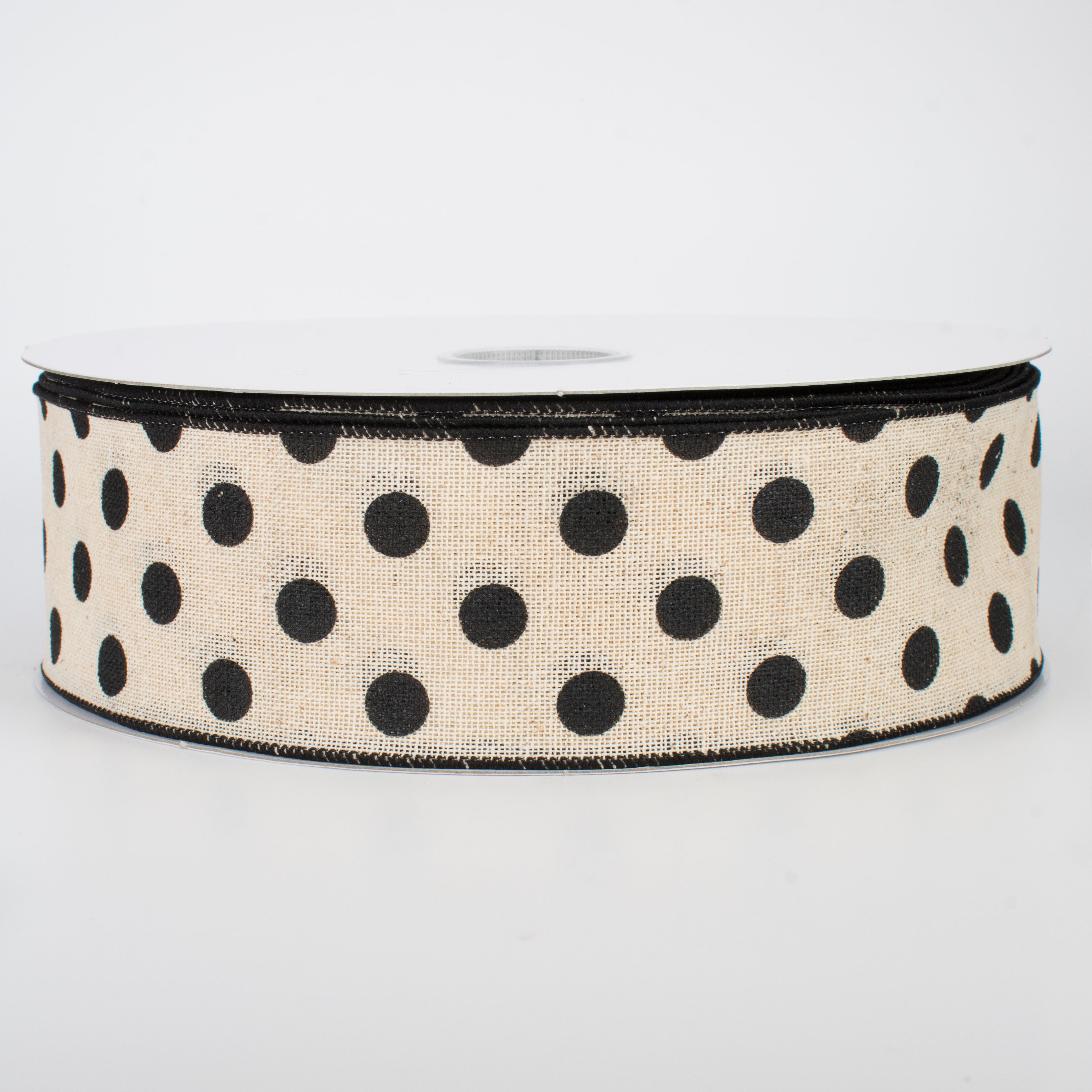 2.5" Polka Dots Ribbon: Natural & Black (50 Yards)