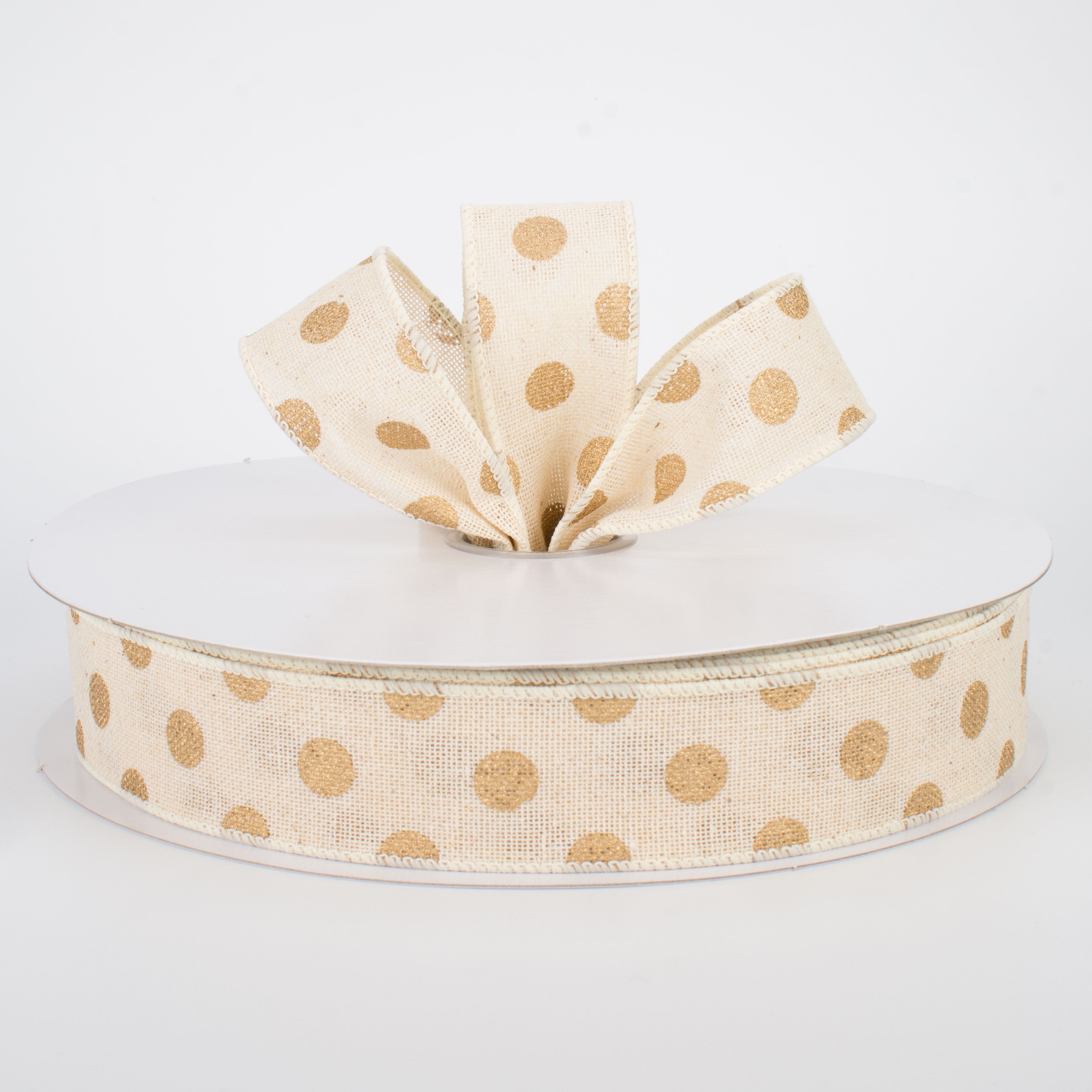 1.5" Polka Dots Ribbon: Natural & Metallic Gold (50 Yards) Lifestyle Photo