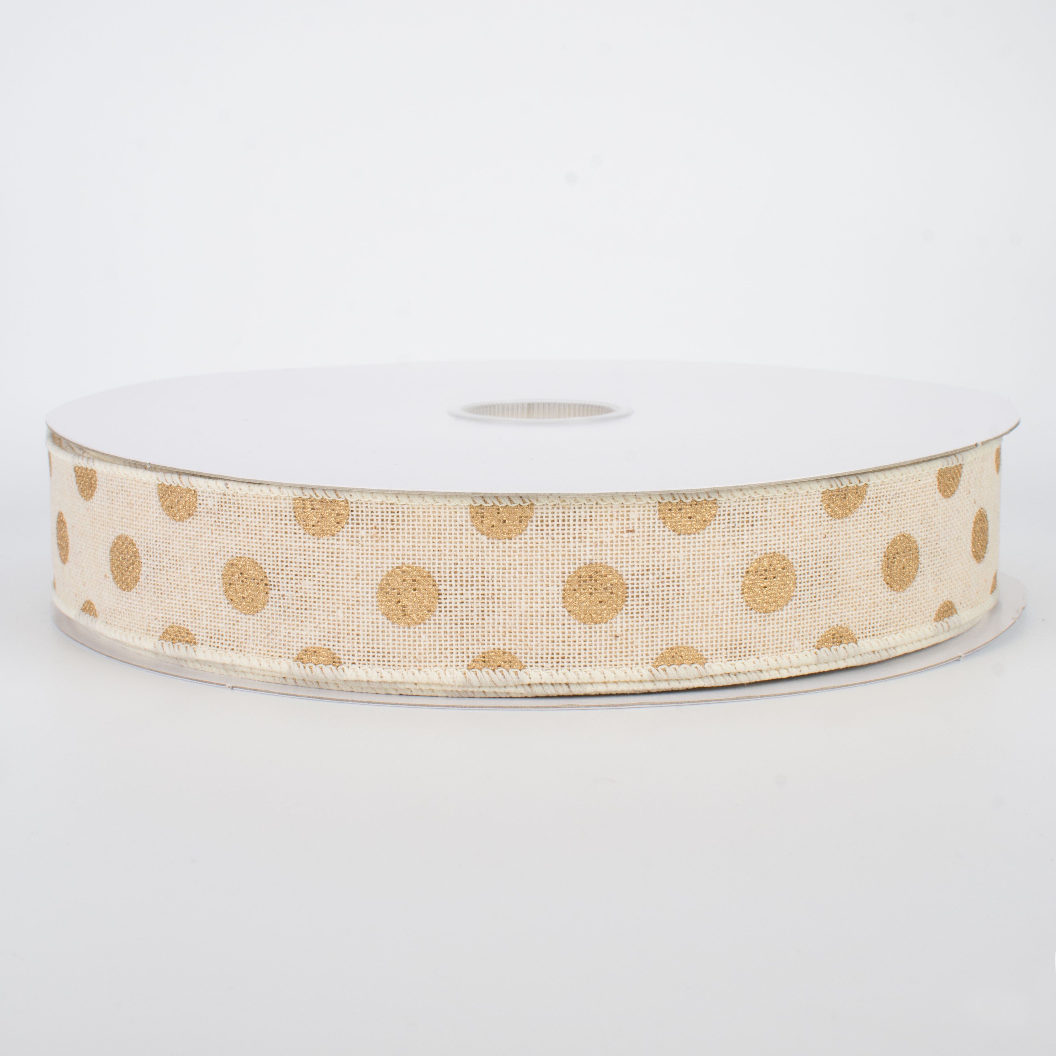 1.5" Polka Dots Ribbon: Natural & Metallic Gold (50 Yards)