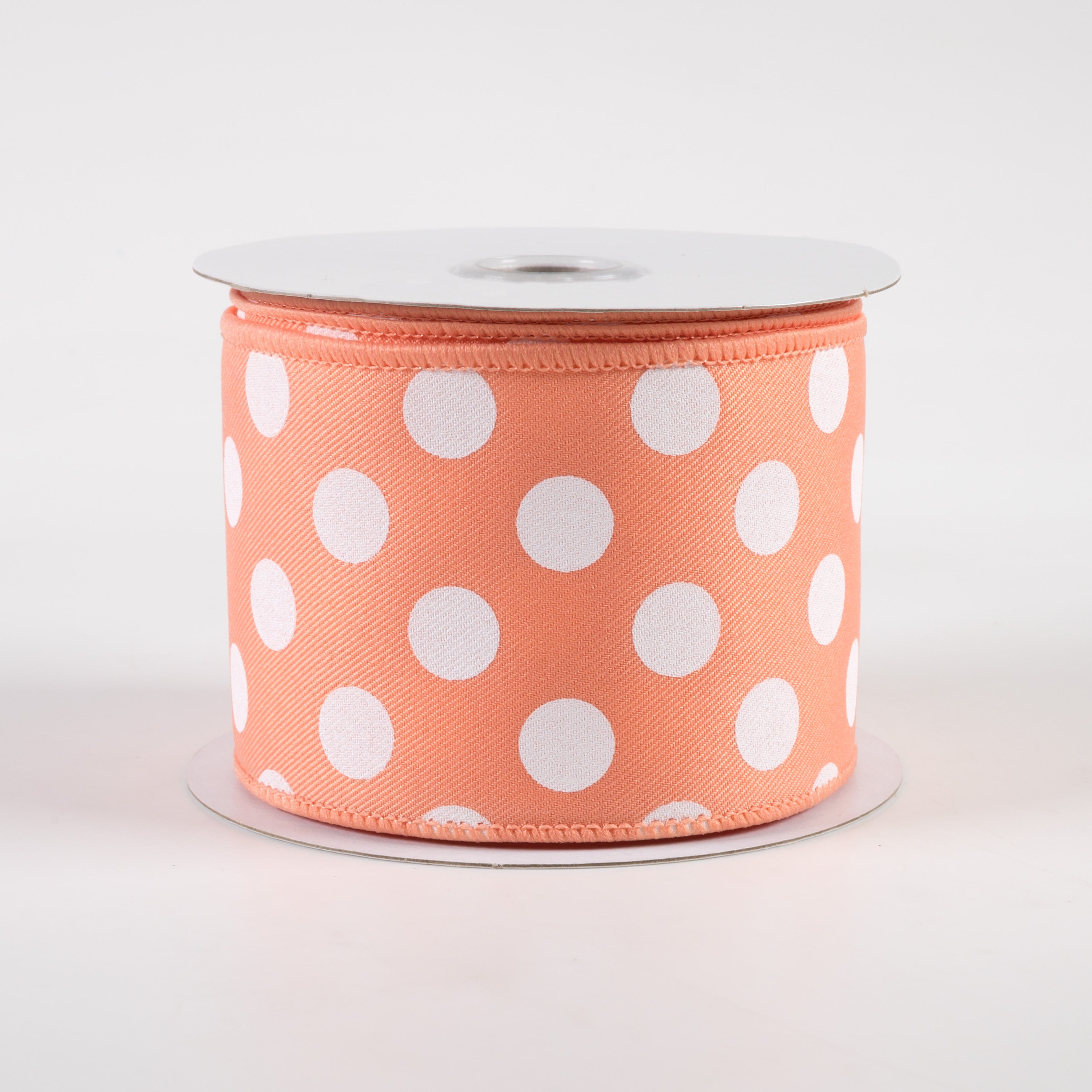 2.5" Polka Dots Ribbon: Peach & White (10 Yards)