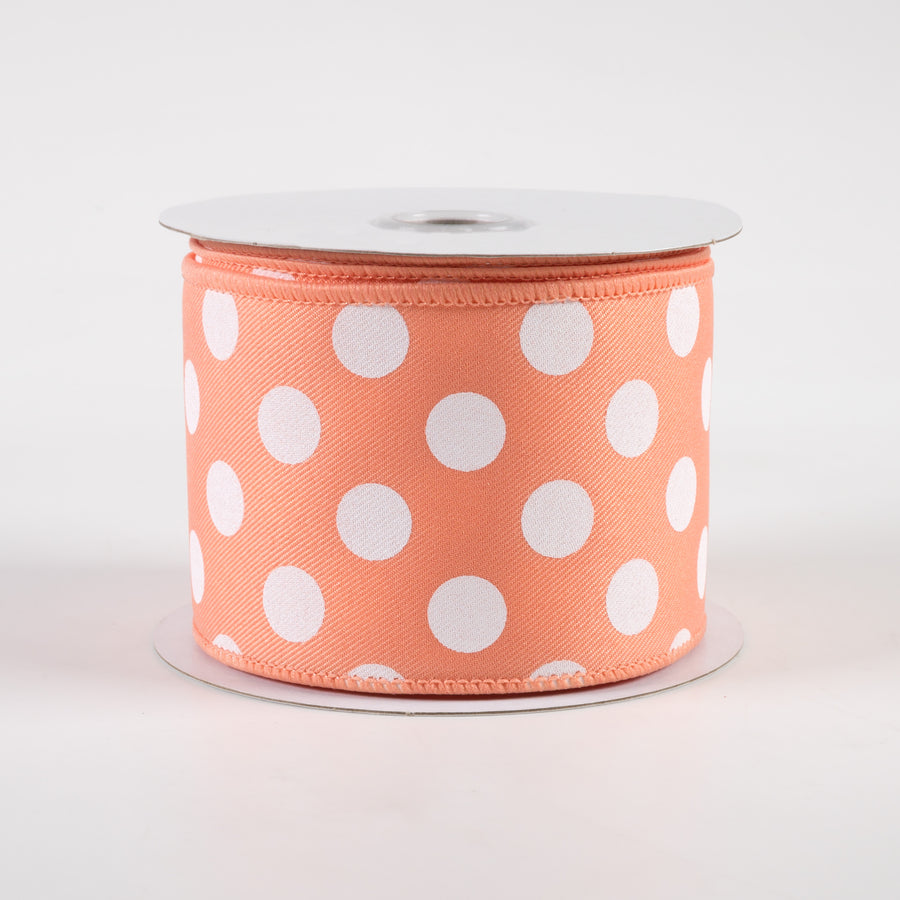 2.5" Polka Dots Ribbon: Peach & White (10 Yards)