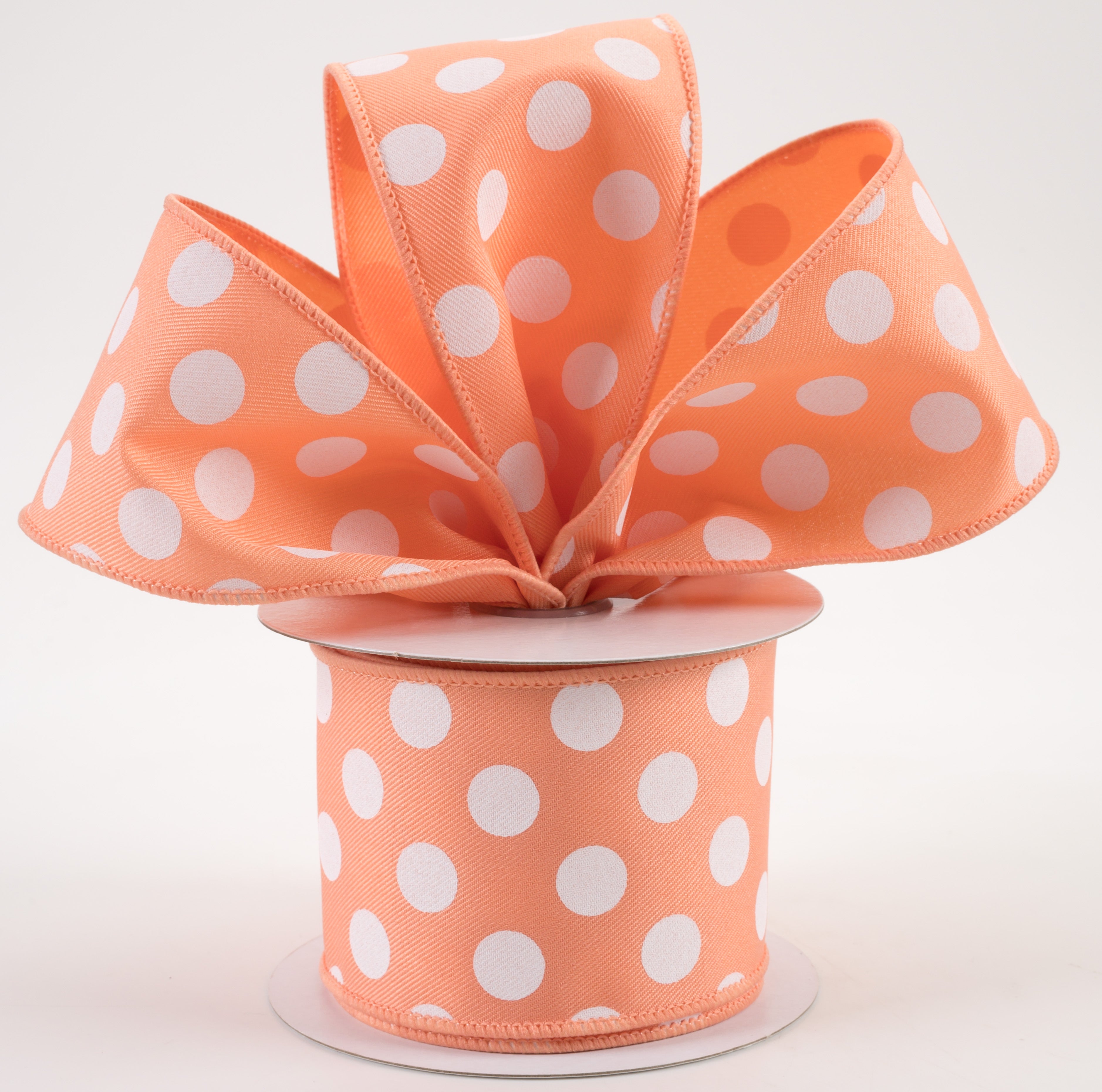 2.5" Polka Dots Ribbon: Peach & White (10 Yards) Lifestyle Photo