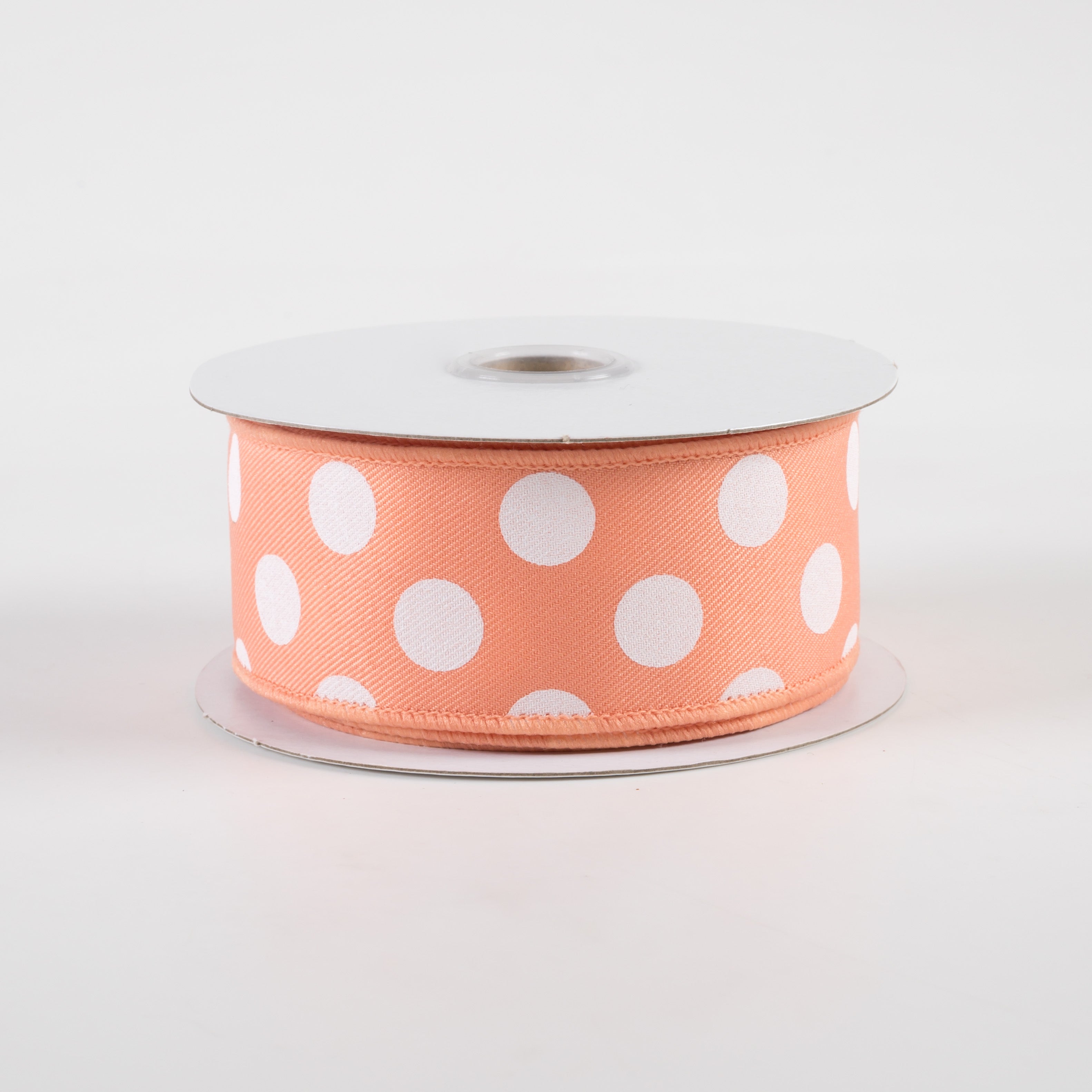 1.5" Polka Dots Ribbon: Peach & White (10 Yards)