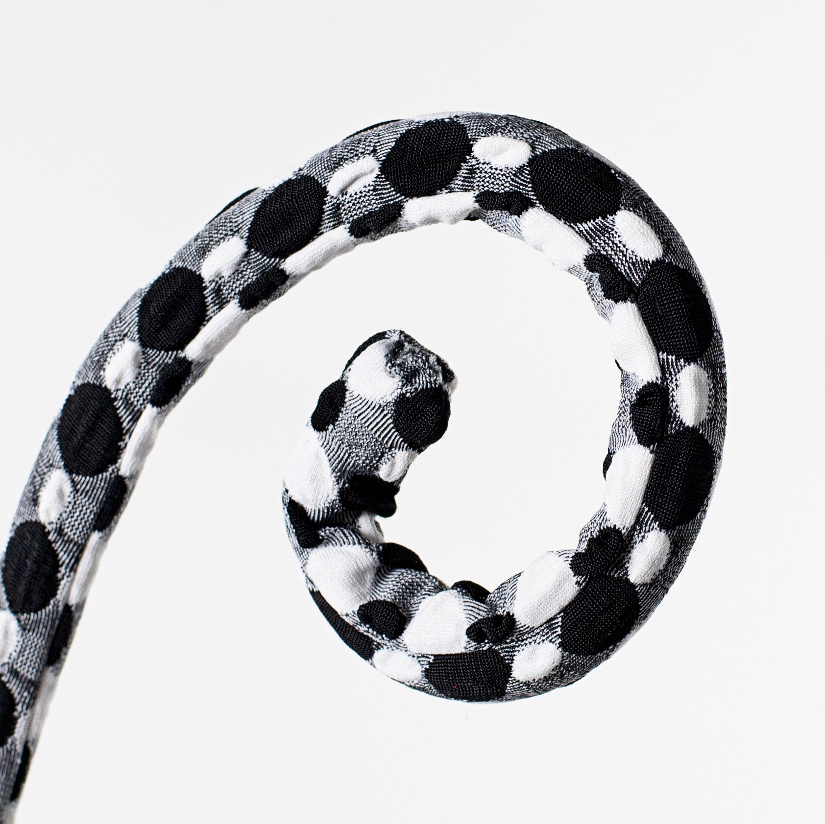 30" Polkadot Spiral Curly Spray: Black & White Lifestyle Photo