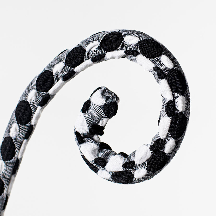 30" Polkadot Spiral Curly Spray: Black & White Lifestyle Photo