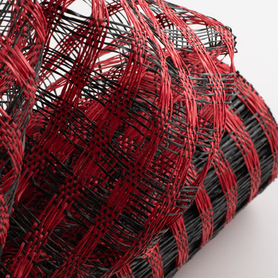 21" Poly Burlap Check Mesh: Black & Red Lifestyle Photo