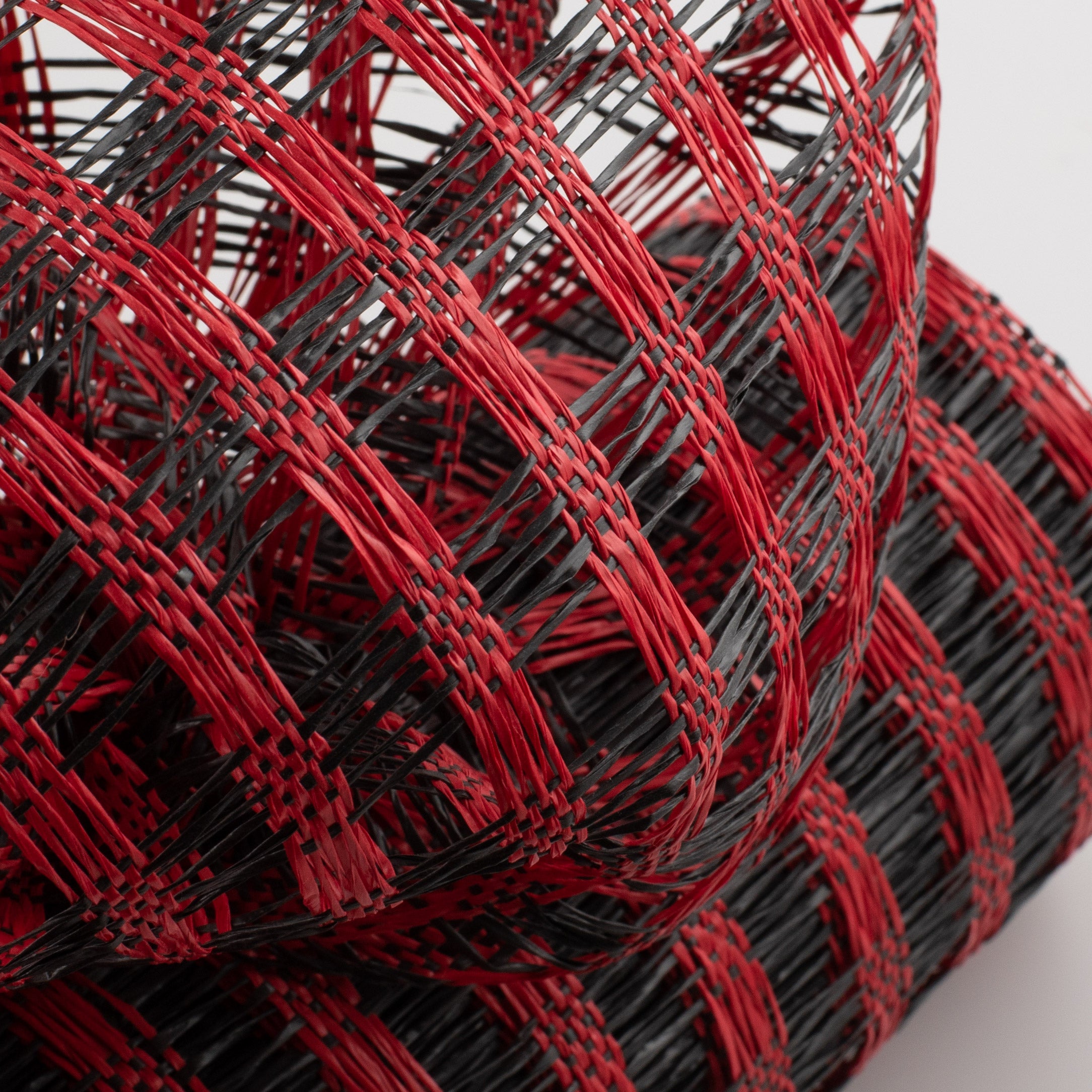 10" Poly Burlap Check Mesh: Black & Red Lifestyle Photo