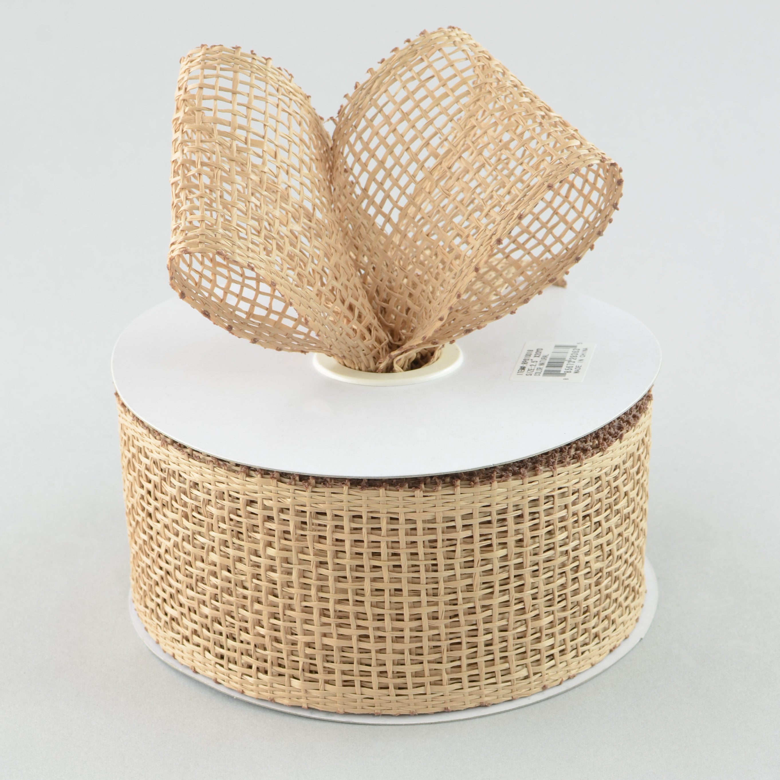 2.5" Poly Burlap Mesh Ribbon: Natural Brown (20 Yards) Lifestyle Photo