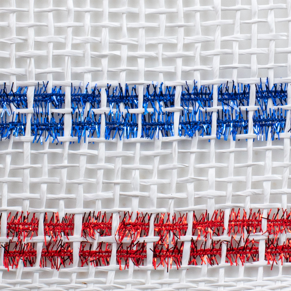 10" Poly Burlap Tinsel Border Mesh: White, Red, Blue detail photo 3
