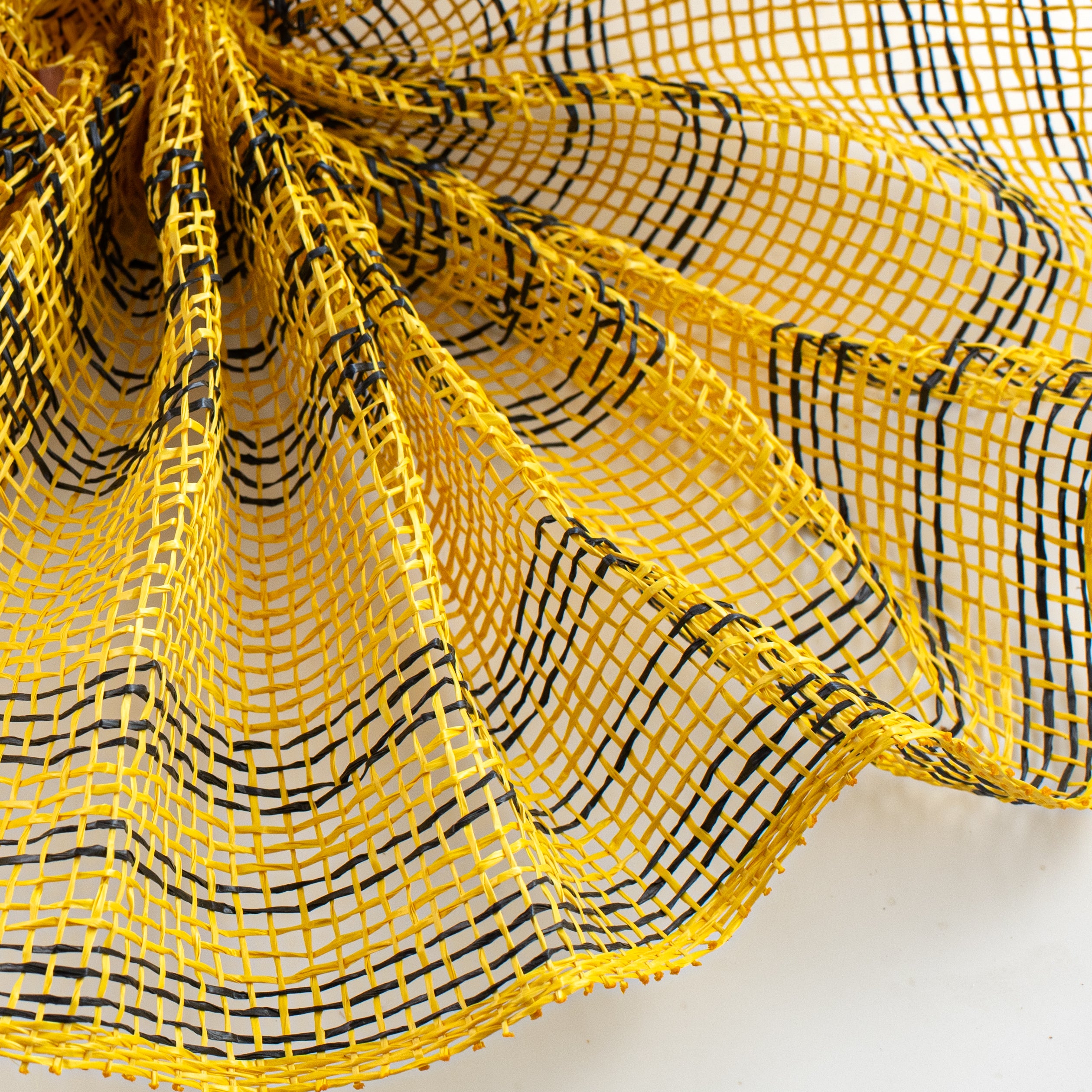 10" Poly Burlap Triple Stripe Mesh: Yellow & Black Lifestyle Photo