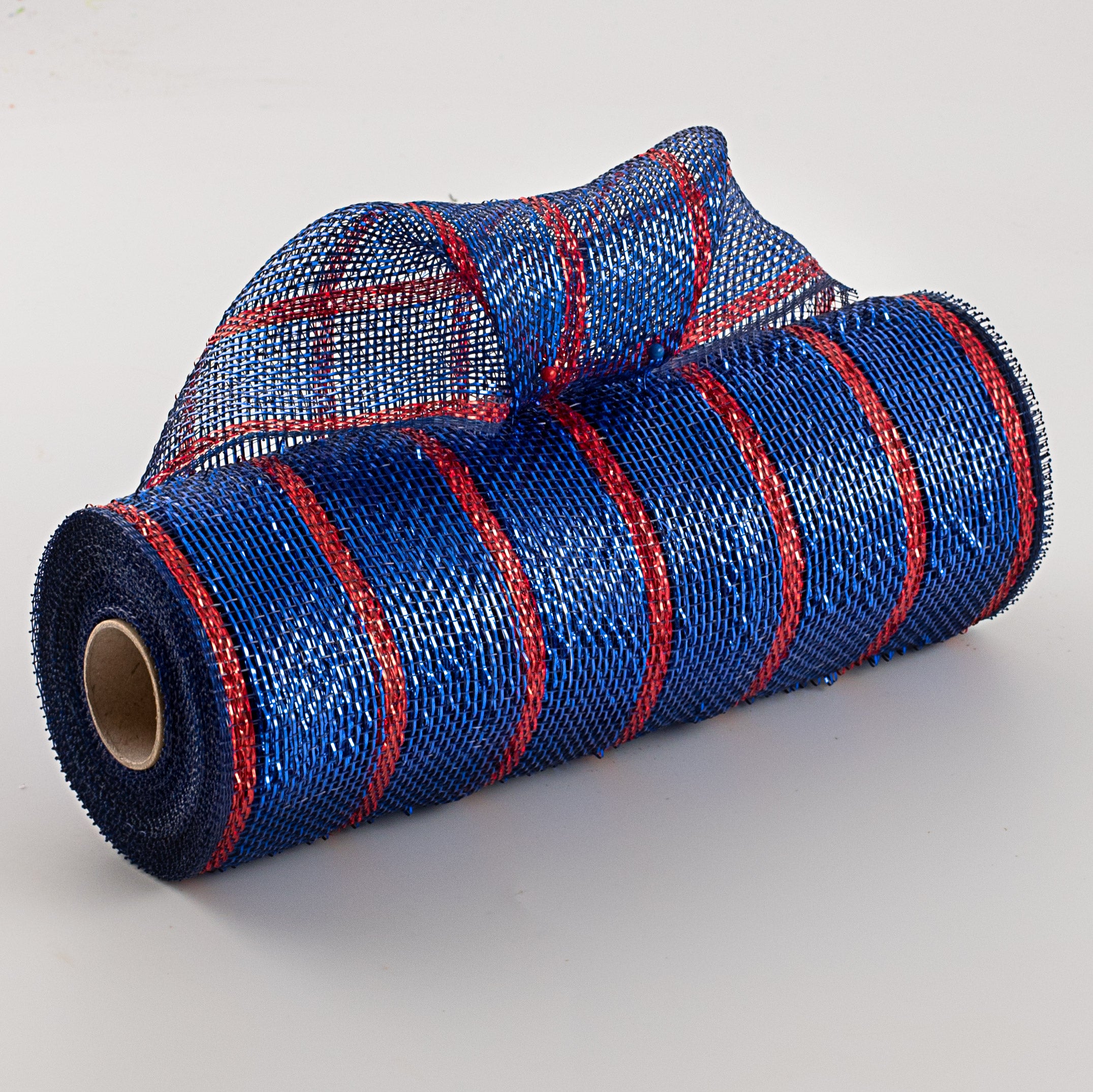 10" Poly Deco Mesh: Deluxe Blue/Red Laser Stripe Item Number: RE1333HW