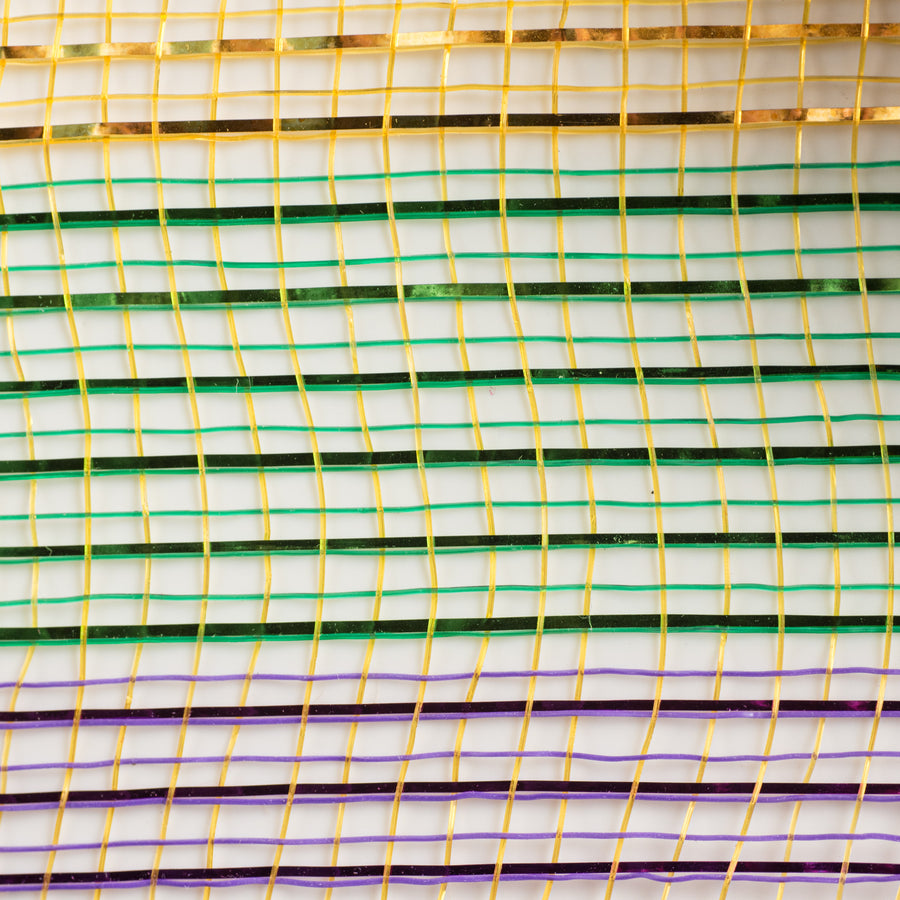 10" Poly Deco Mesh: Deluxe Thin Stripe Mardi Gras detail photo 3
