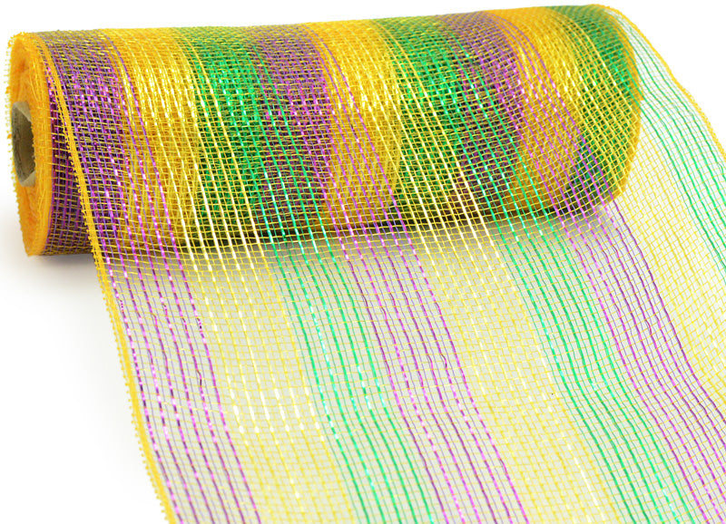 10" Poly Deco Mesh: Deluxe Thin Stripe Mardi Gras detail photo 5