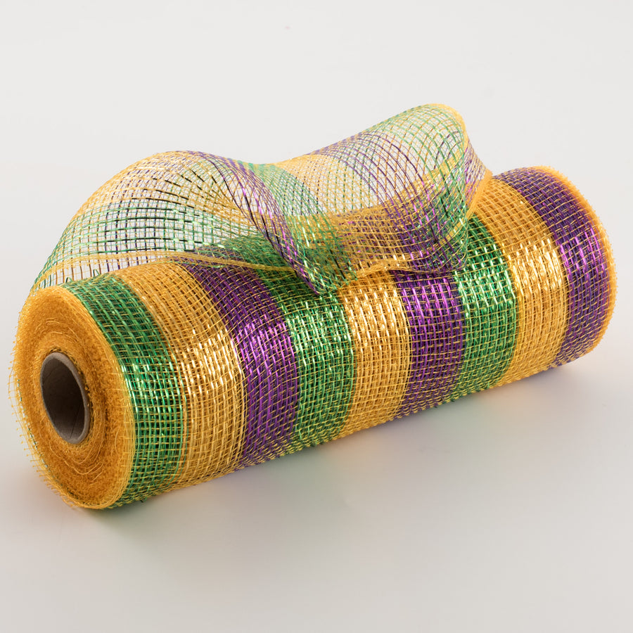 10" Poly Deco Mesh: Deluxe Thin Stripe Mardi Gras Item Number: RE1317C5
