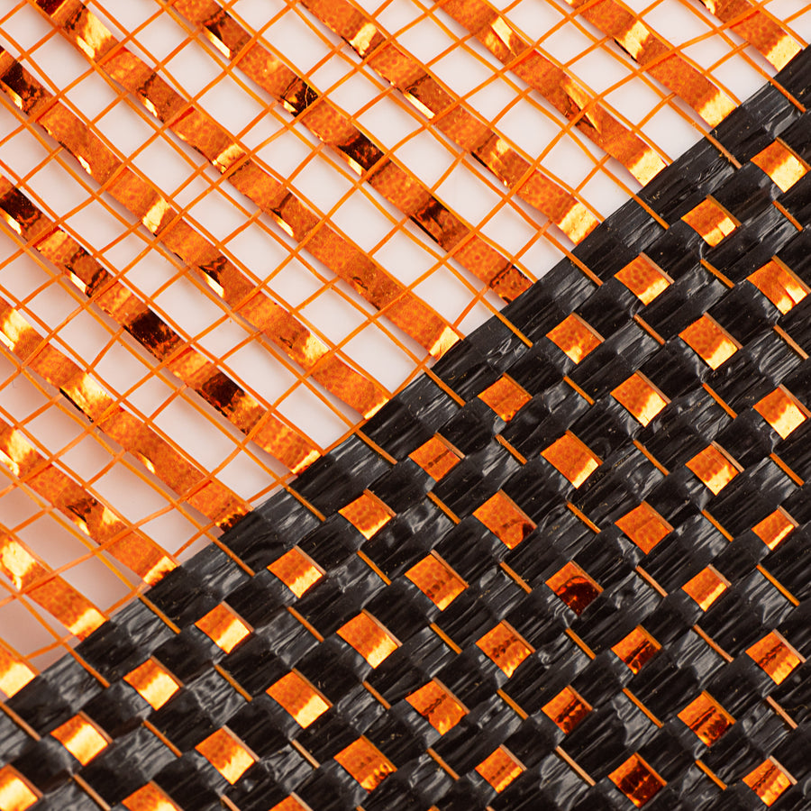 10" Poly Deco Mesh: Deluxe Wide Stripe Black/Orange detail photo 3