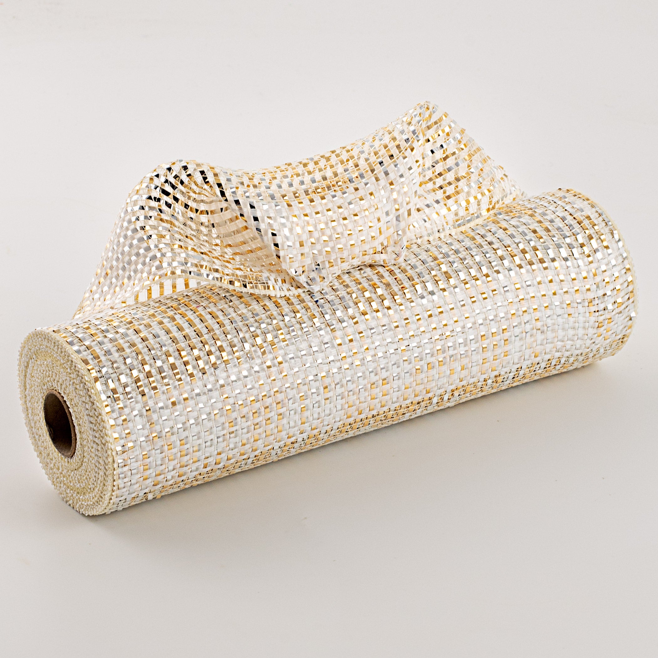 10" Poly Deco Mesh: Deluxe Wide Stripe Gold/Silver/White Item Number: XB99610-14