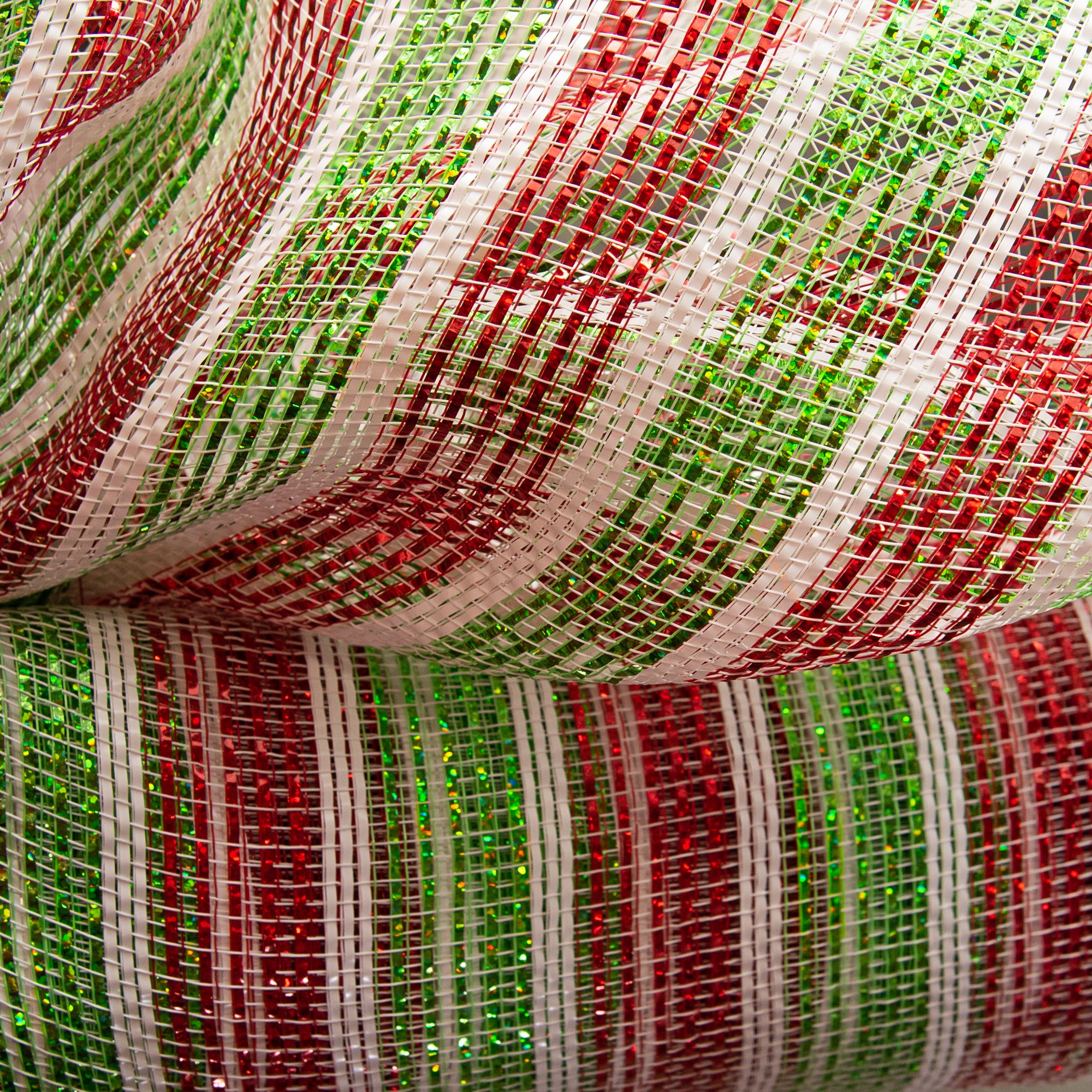 21" Poly Deco Mesh: Laser Foil Red & Lime Stripe Lifestyle Photo