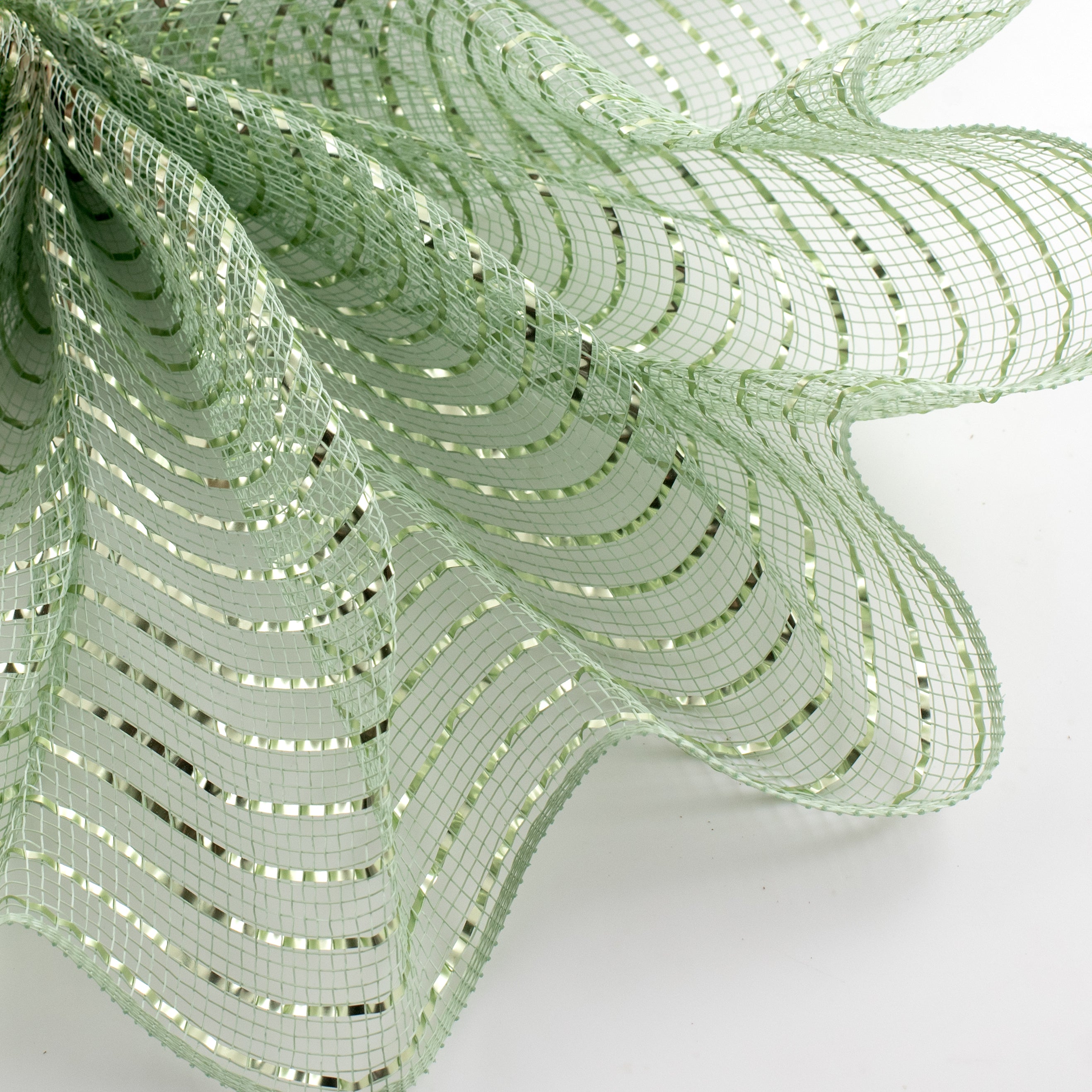 10" Poly Deco Mesh: Matte Sage Green Wide Foil Lifestyle Photo