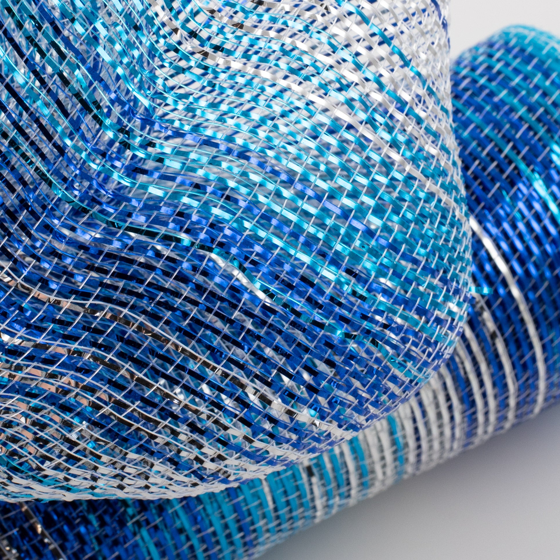 10" Poly Deco Mesh: Metallic Blended Blue Ombré Lifestyle Photo