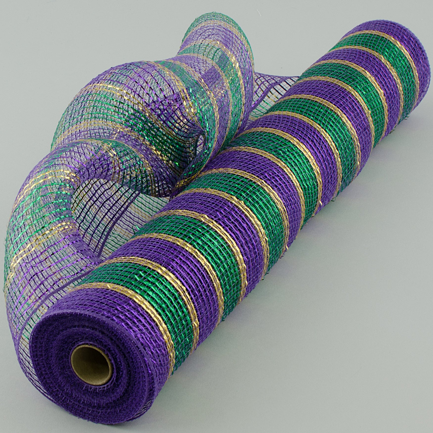 21" Poly Deco Mesh: Metallic Purple, Green & Gold Stripes (10 Yards) Item Number: XB960-11