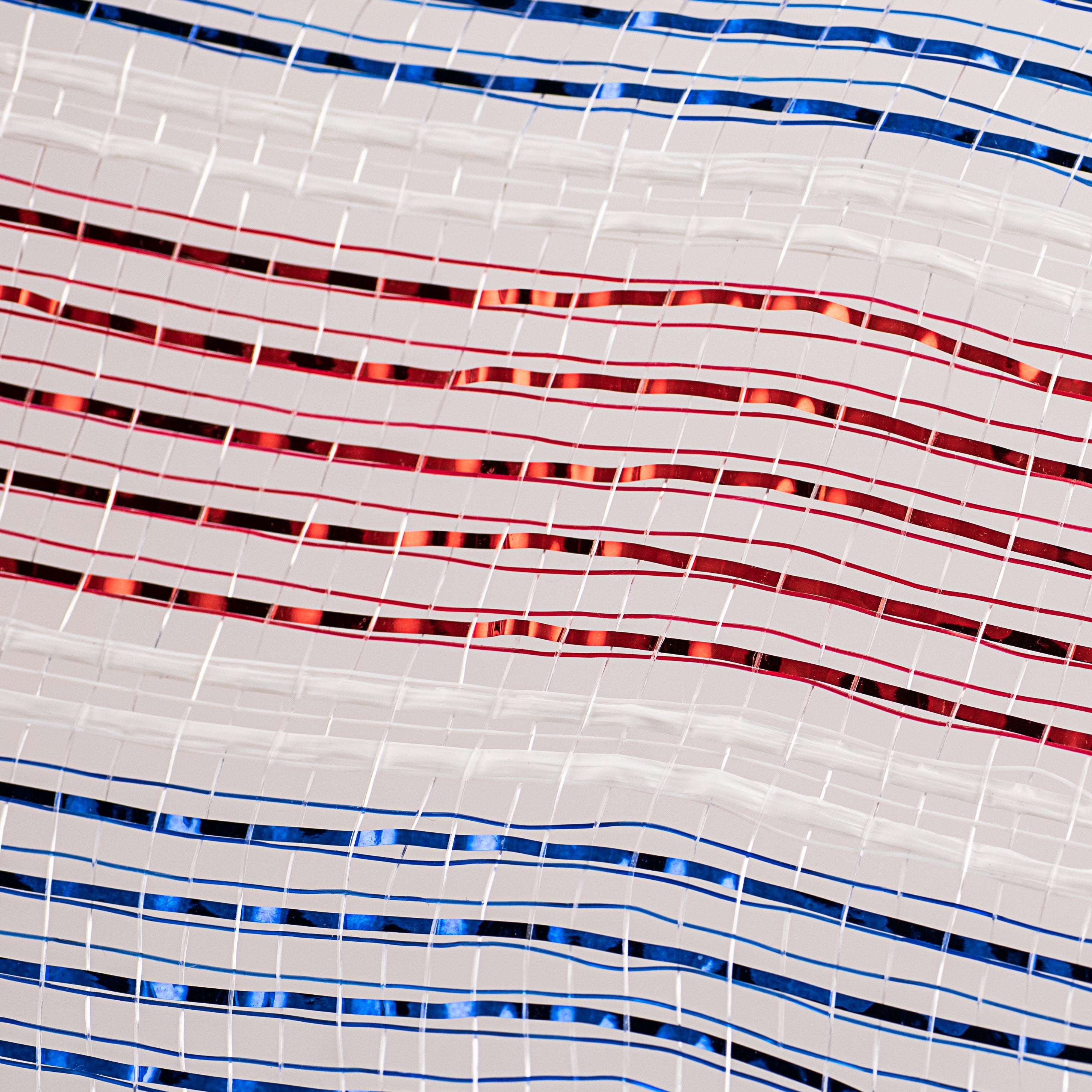 10" Poly Deco Mesh: Metallic Red, Blue & White Stripes (10 Yards) detail photo 3