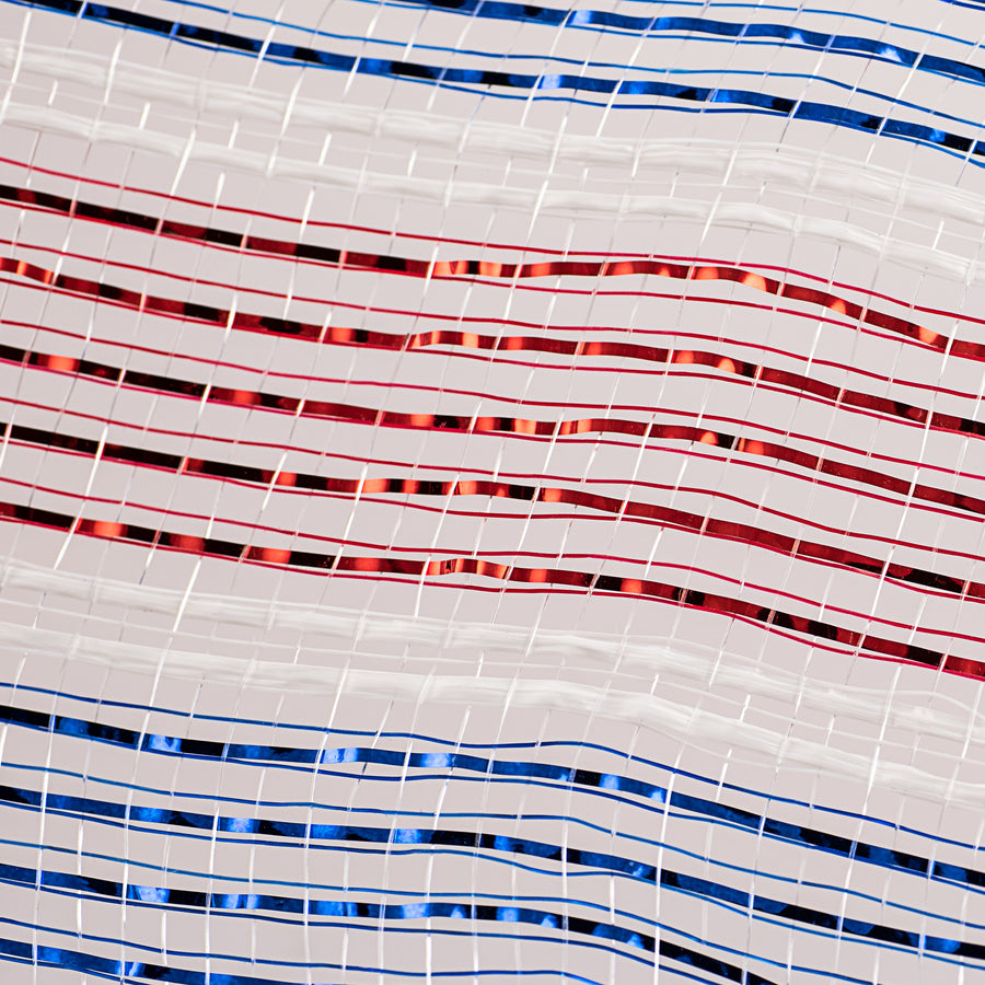 10" Poly Deco Mesh: Metallic Red, Blue & White Stripes (10 Yards) detail photo 3
