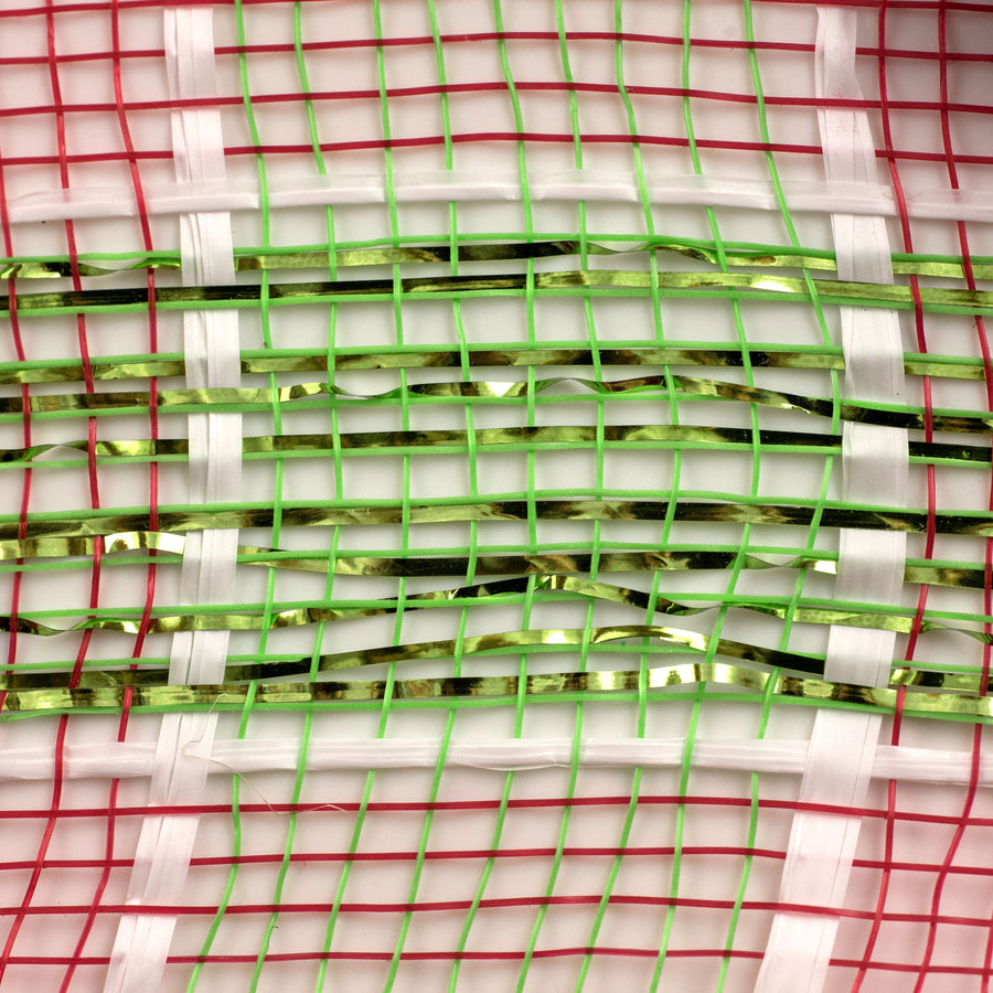10" Poly Deco Mesh: Metallic Red/Lime/White Plaid detail photo 3