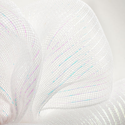 21" Poly Deco Mesh: Metallic White Iridescent Lifestyle Photo