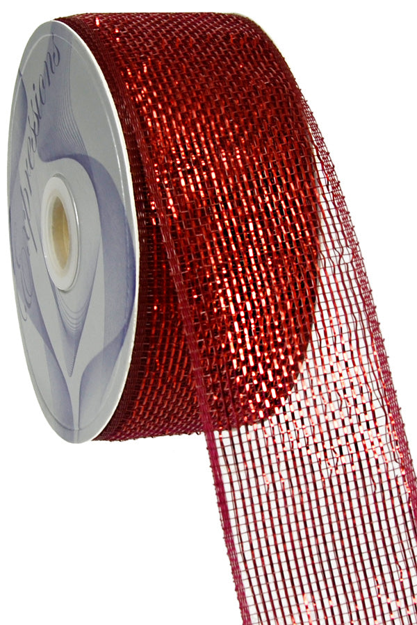 2.5" Poly Deco Mesh Ribbon: Metallic Burgundy detail photo 3