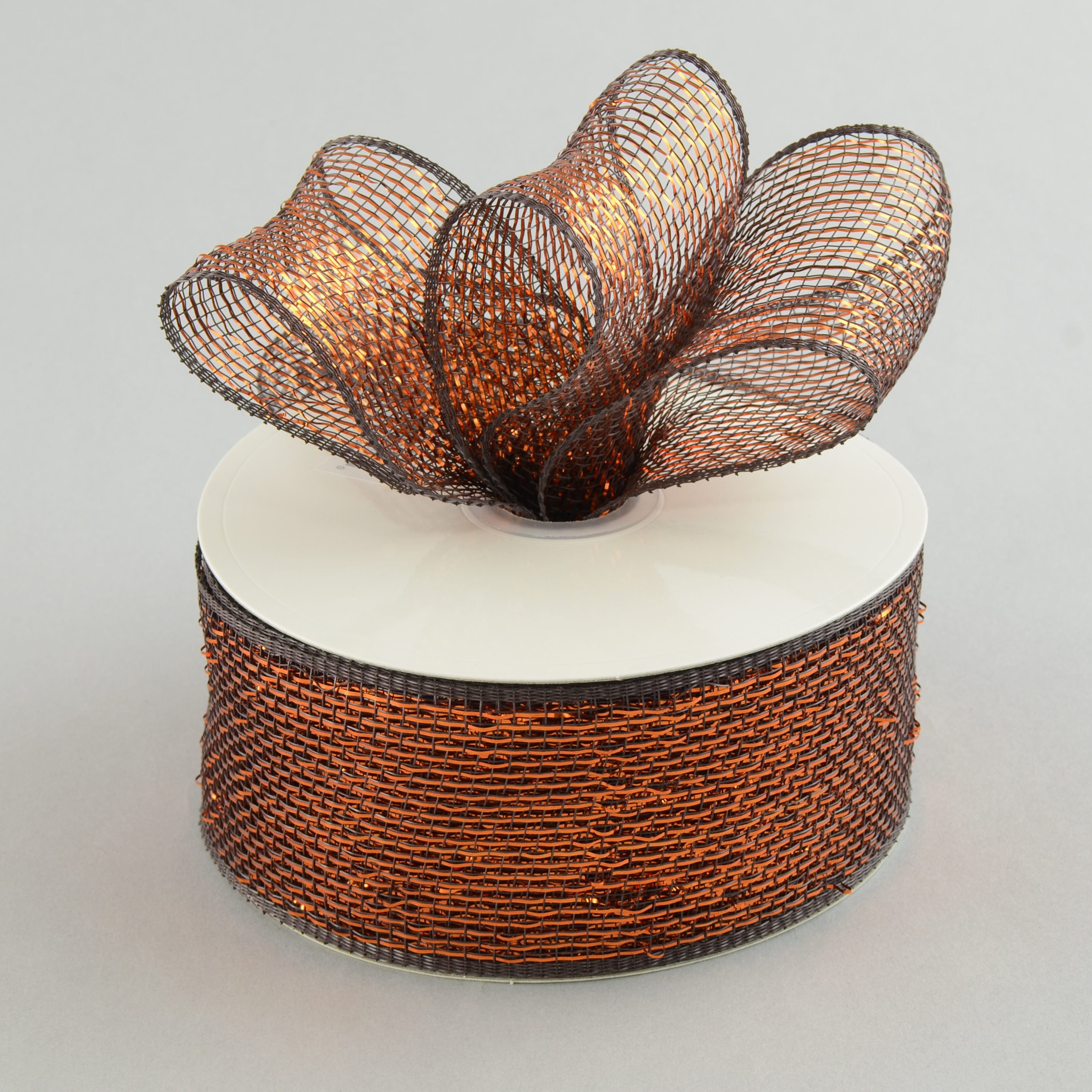 2.5" Poly Deco Mesh Ribbon: Metallic Chocolate/Copper Lifestyle Photo