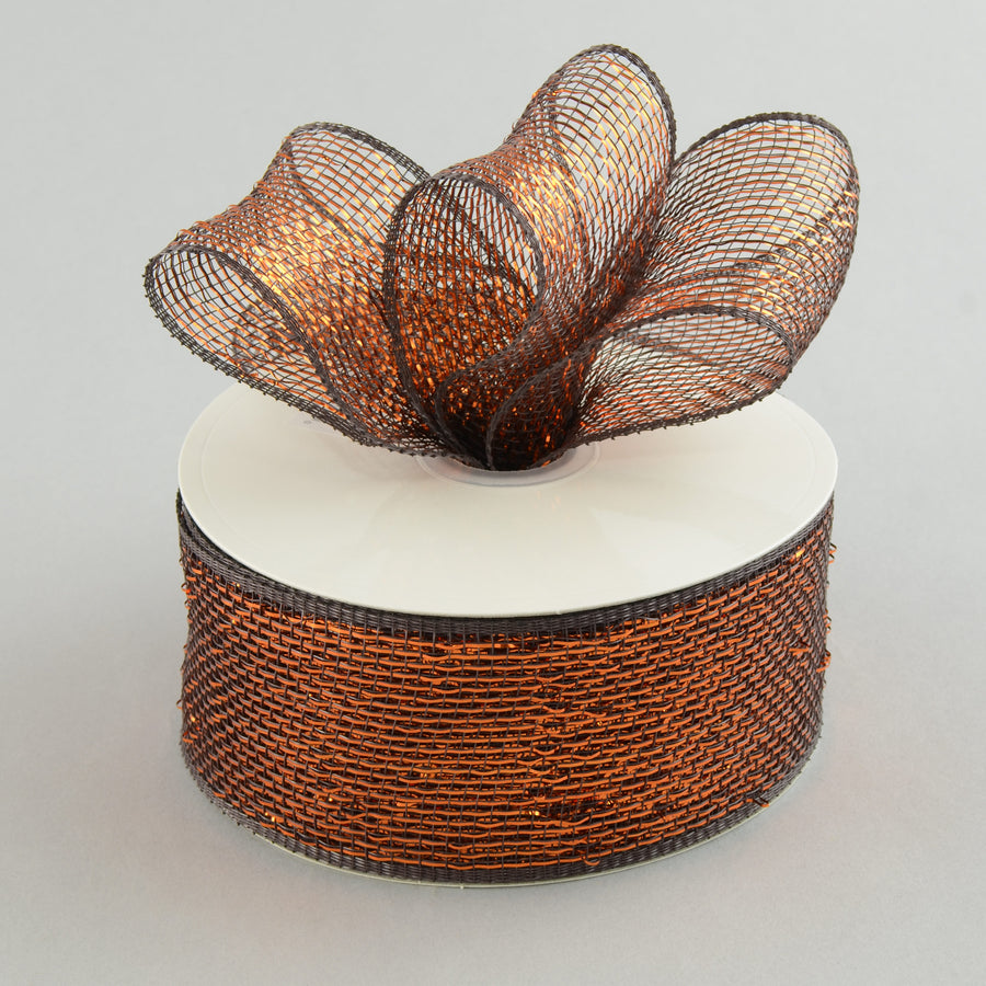 2.5" Poly Deco Mesh Ribbon: Metallic Chocolate/Copper Lifestyle Photo