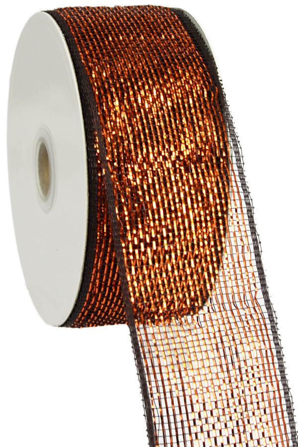 2.5" Poly Deco Mesh Ribbon: Metallic Chocolate/Copper detail photo 3