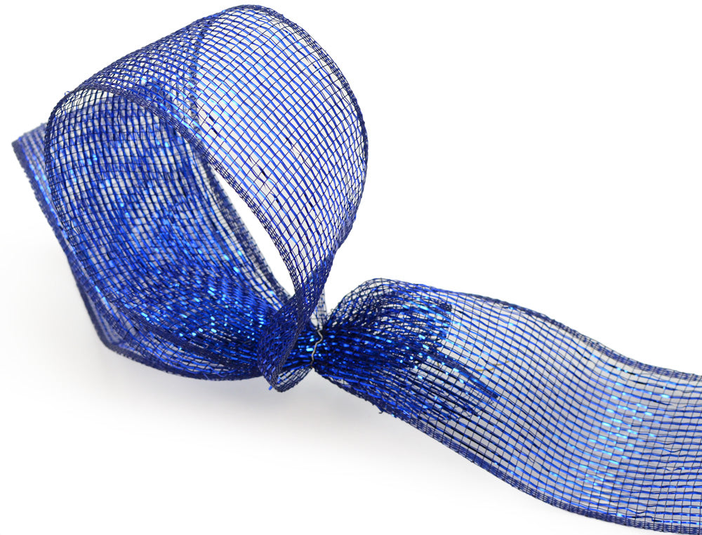 2.5" Poly Deco Mesh Ribbon: Metallic Navy/Royal detail photo 3