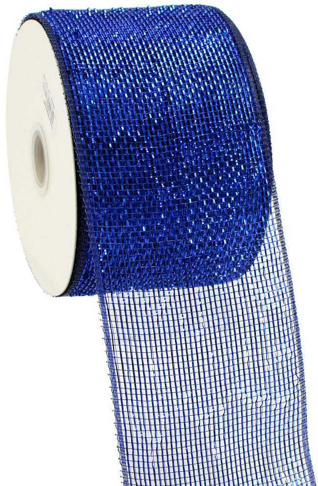 4" Poly Deco Mesh Ribbon: Metallic Navy/Royal detail photo 4