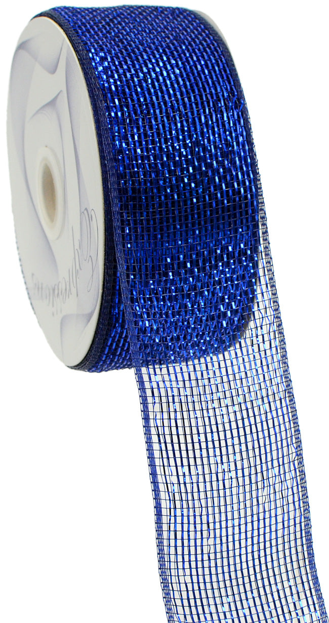 2.5" Poly Deco Mesh Ribbon: Metallic Navy/Royal detail photo 4