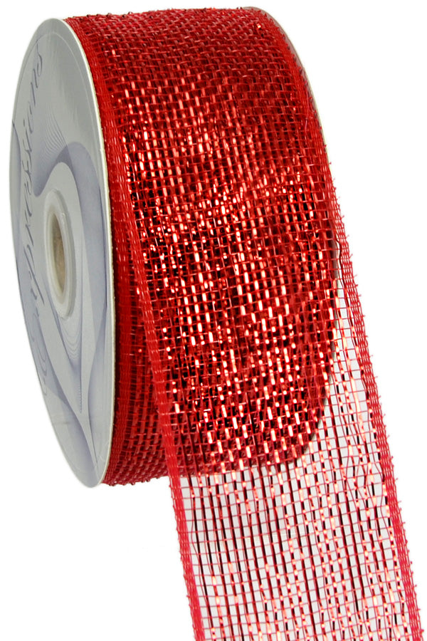 2.5" Poly Deco Mesh Ribbon: Metallic Red detail photo 4