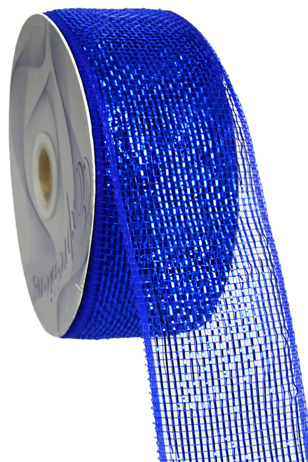 2.5" Poly Deco Mesh Ribbon: Metallic Royal Blue detail photo 3