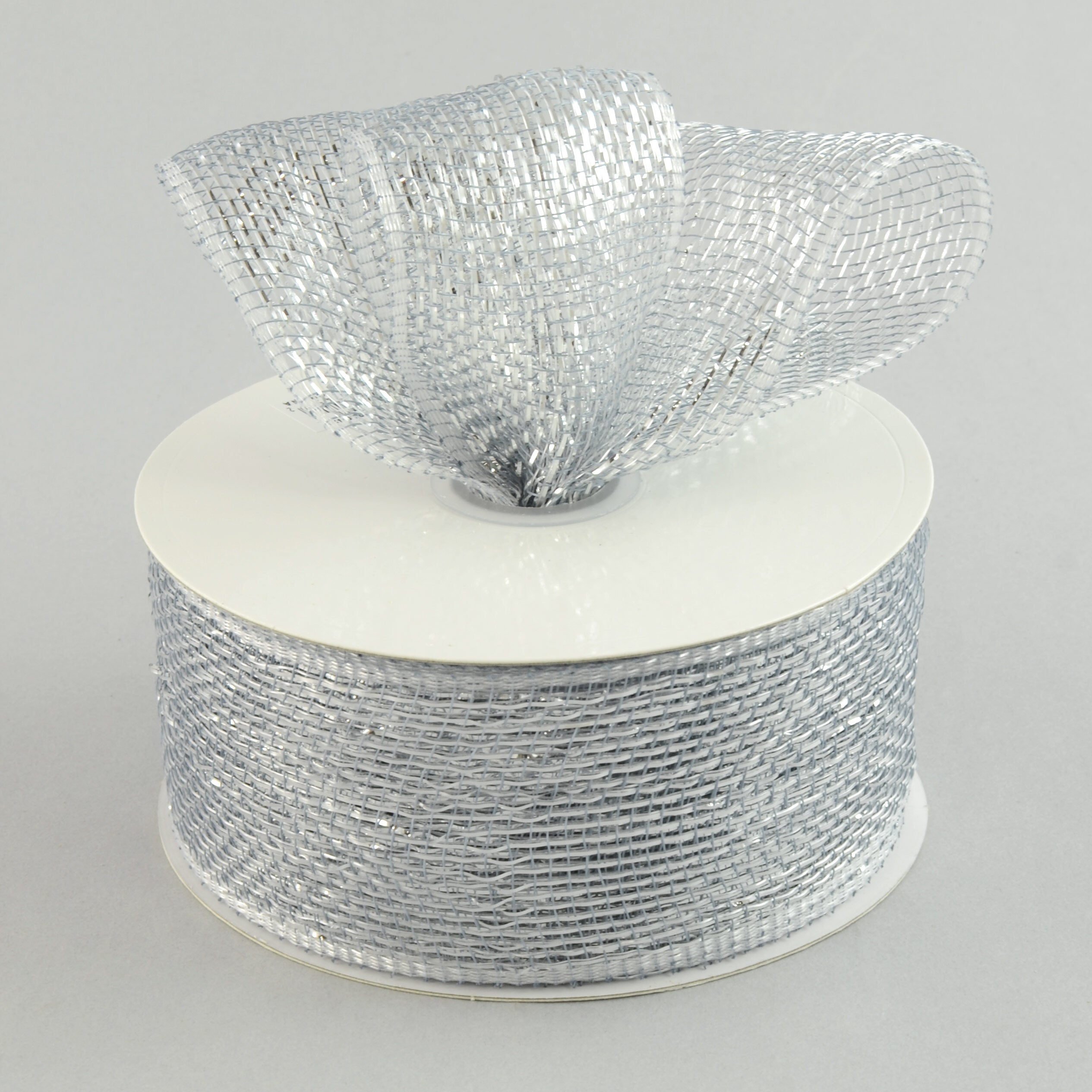 2.5" Poly Deco Mesh Ribbon: Metallic Silver Lifestyle Photo