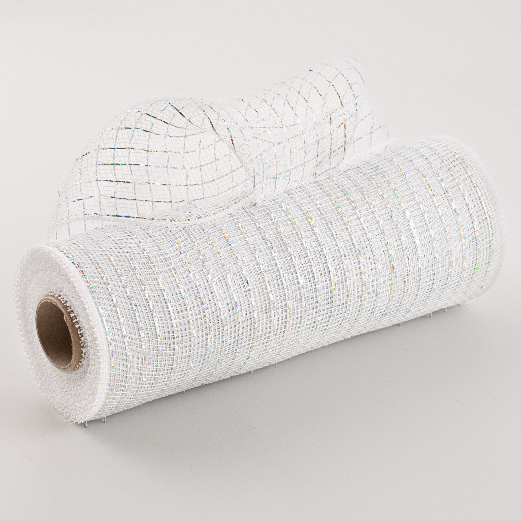 10" Poly Deco Mesh: White w/ Laser Silver Foil Item Number: RE130141