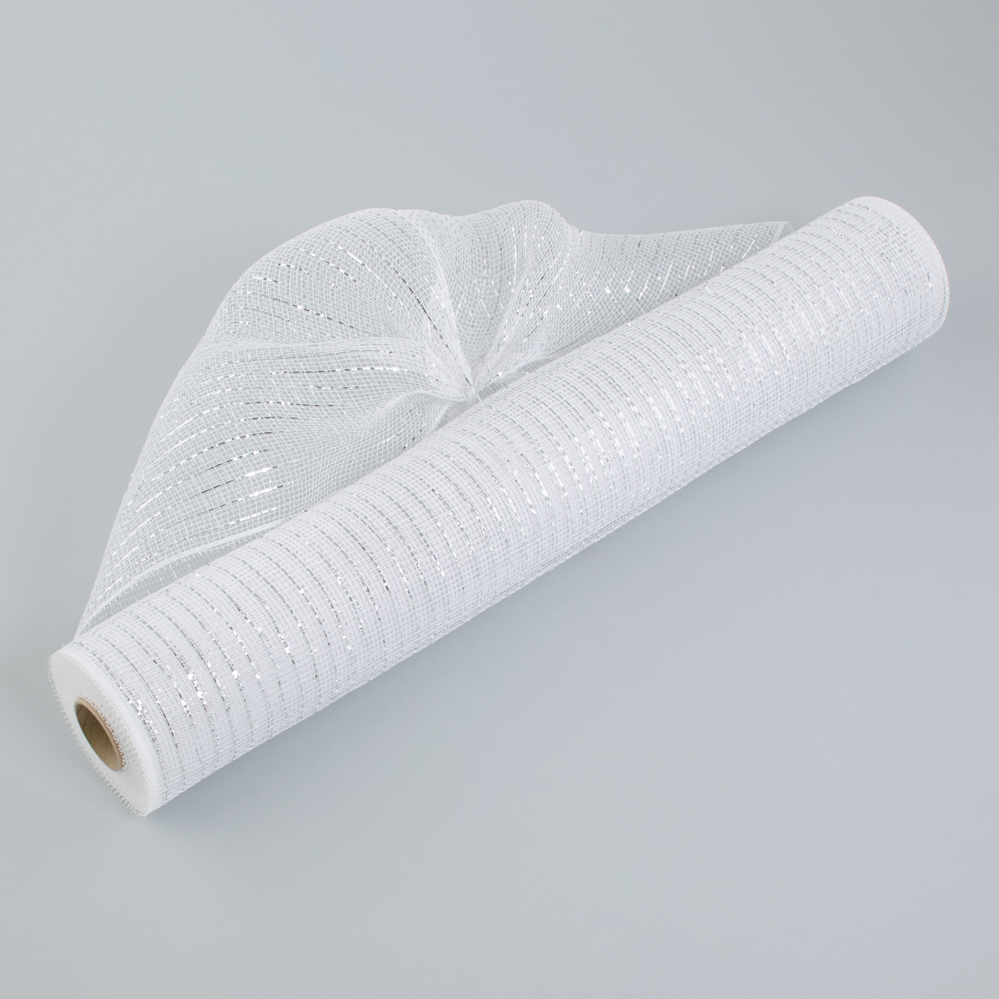 21" Poly Deco Mesh: White w/ Silver Foil Item Number: RE100127